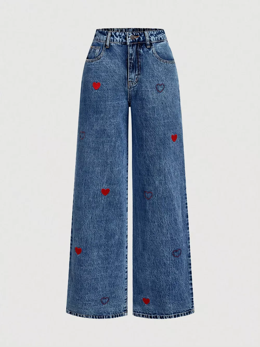Embroidered Heart Wide-Leg Jeans