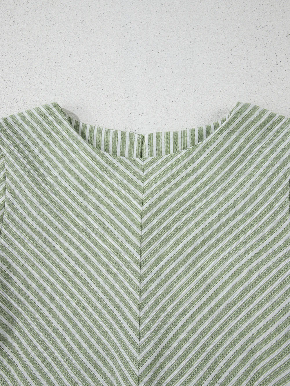 Stripe Textured Round Neck Short Puff Sleeve Blouse, image 7