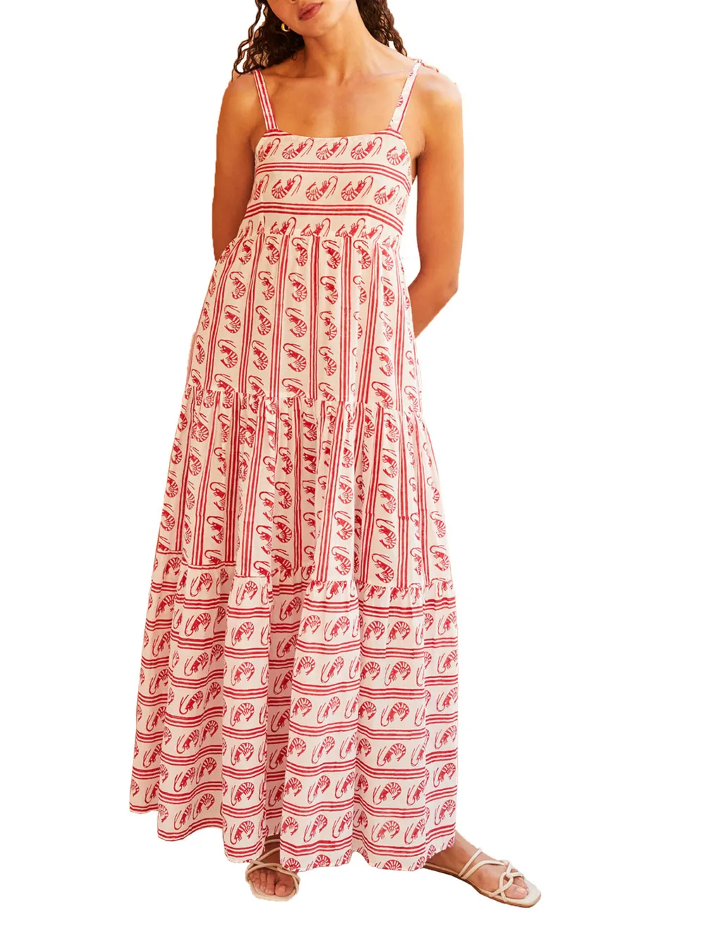 Striped Tie-Shoulder Tiered Maxi Dress, image 4