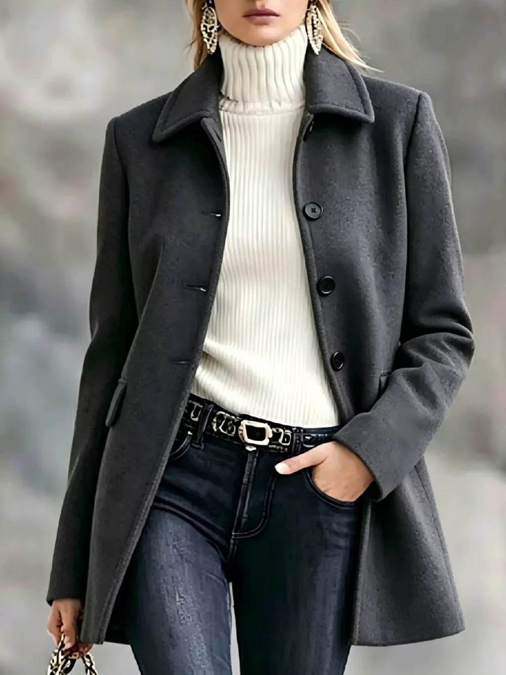 Button Up Collared Neck Coat, image 11