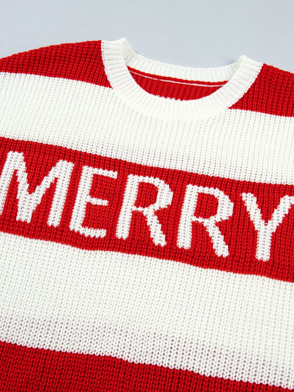 Stripe MERRY Drop Shoulder Long Sleeve Christmas Sweater, image 12