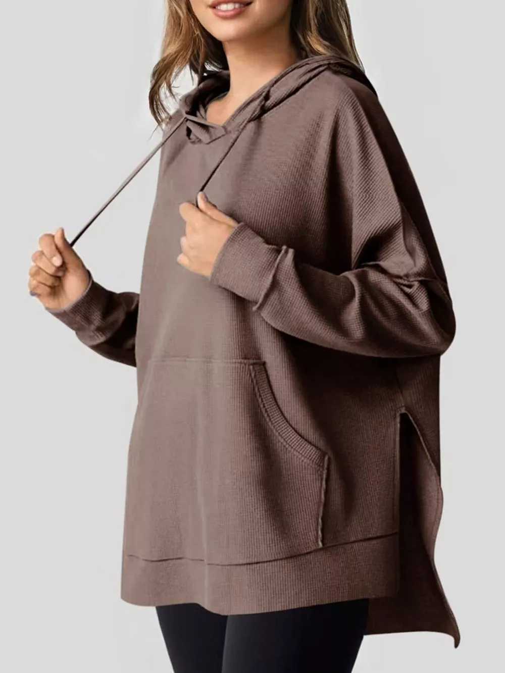 Oversized Drawstring Side Slit Hoodie, image 2