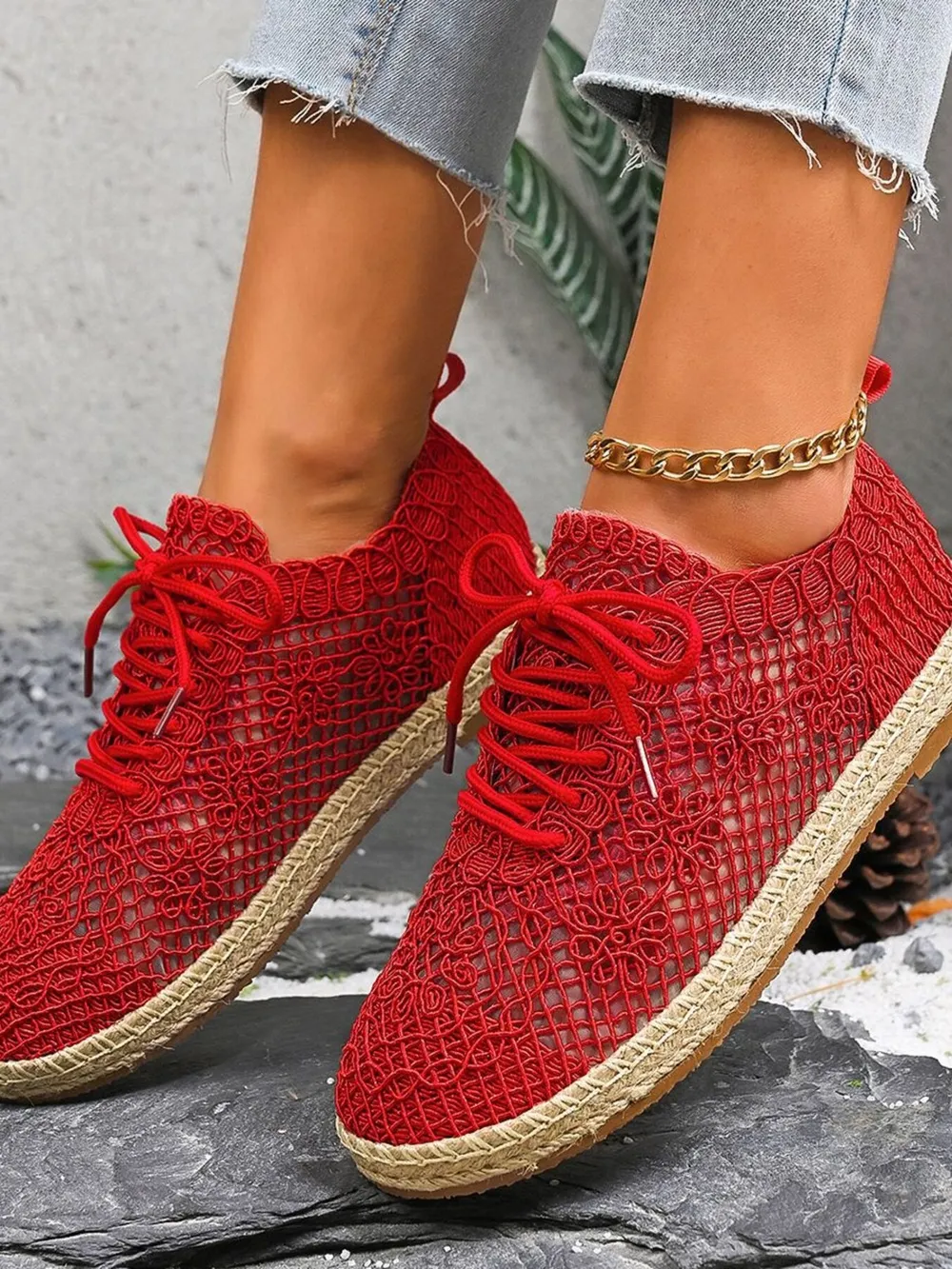 Breathable Woven Lace Up Sneakers, image 5