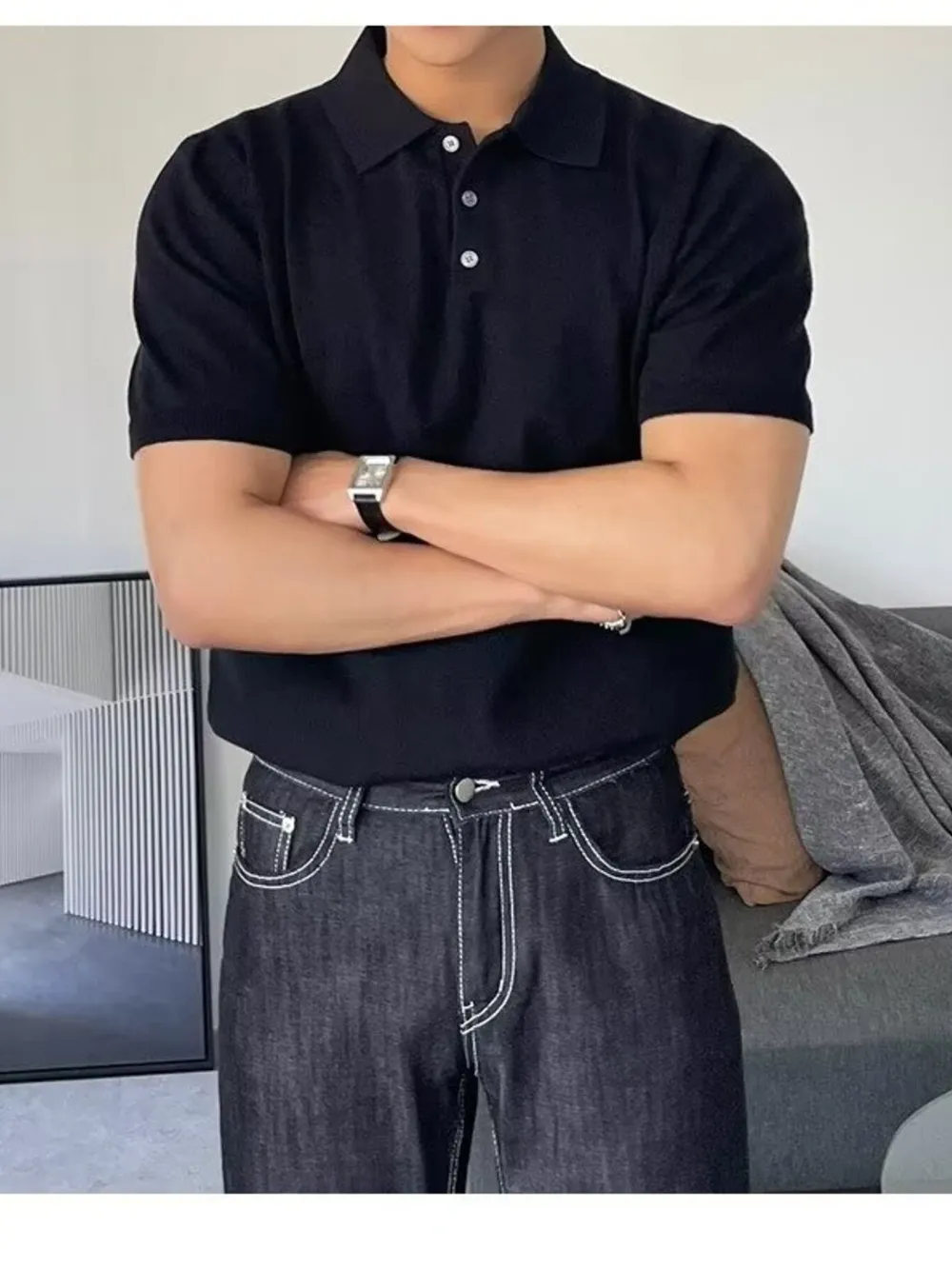 Men's Plus Size Button Detail Short Sleeve Polo, image 4
