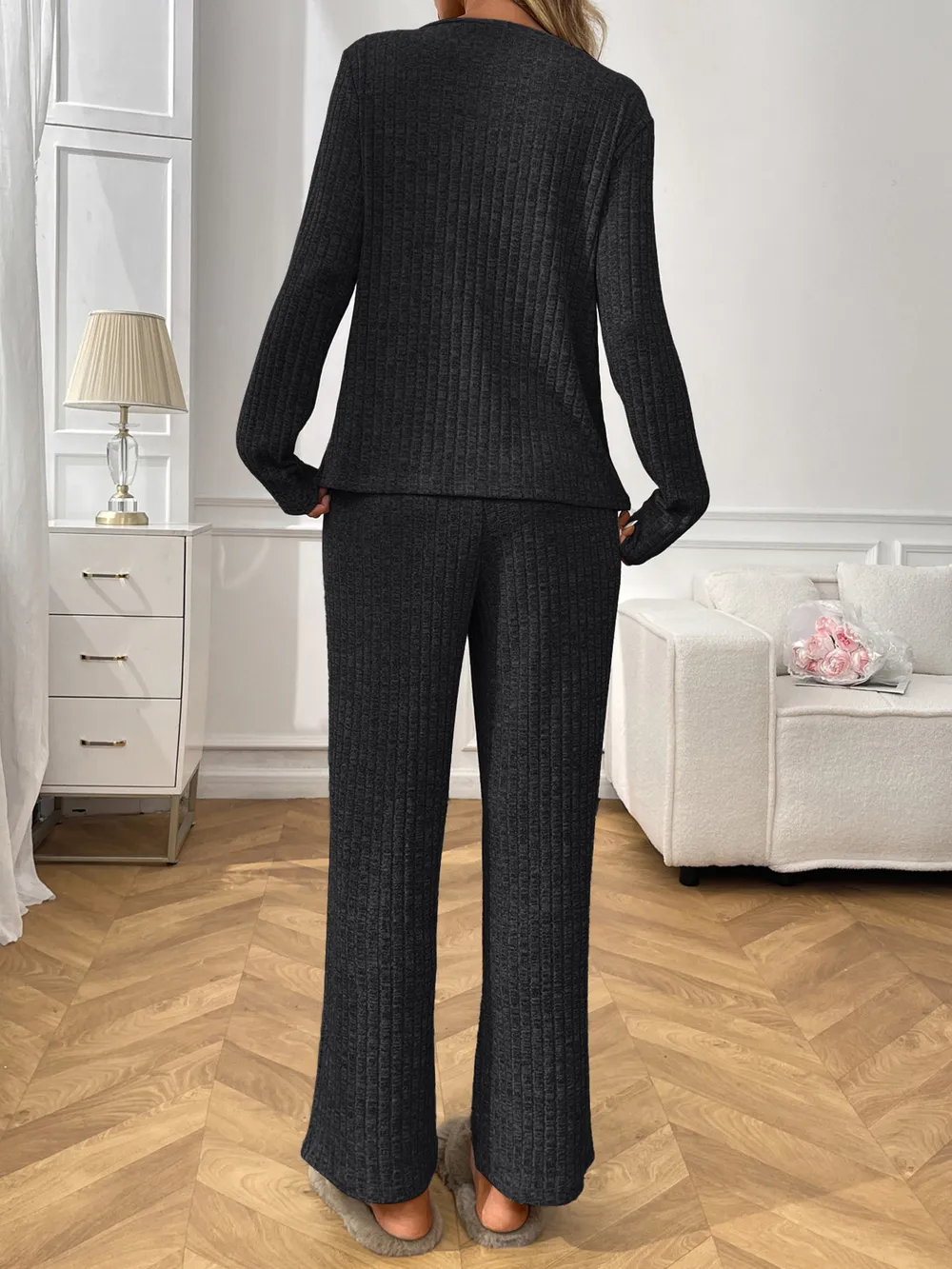 Ribbed Long Sleeve Top and Pants Lounge Set, image 15