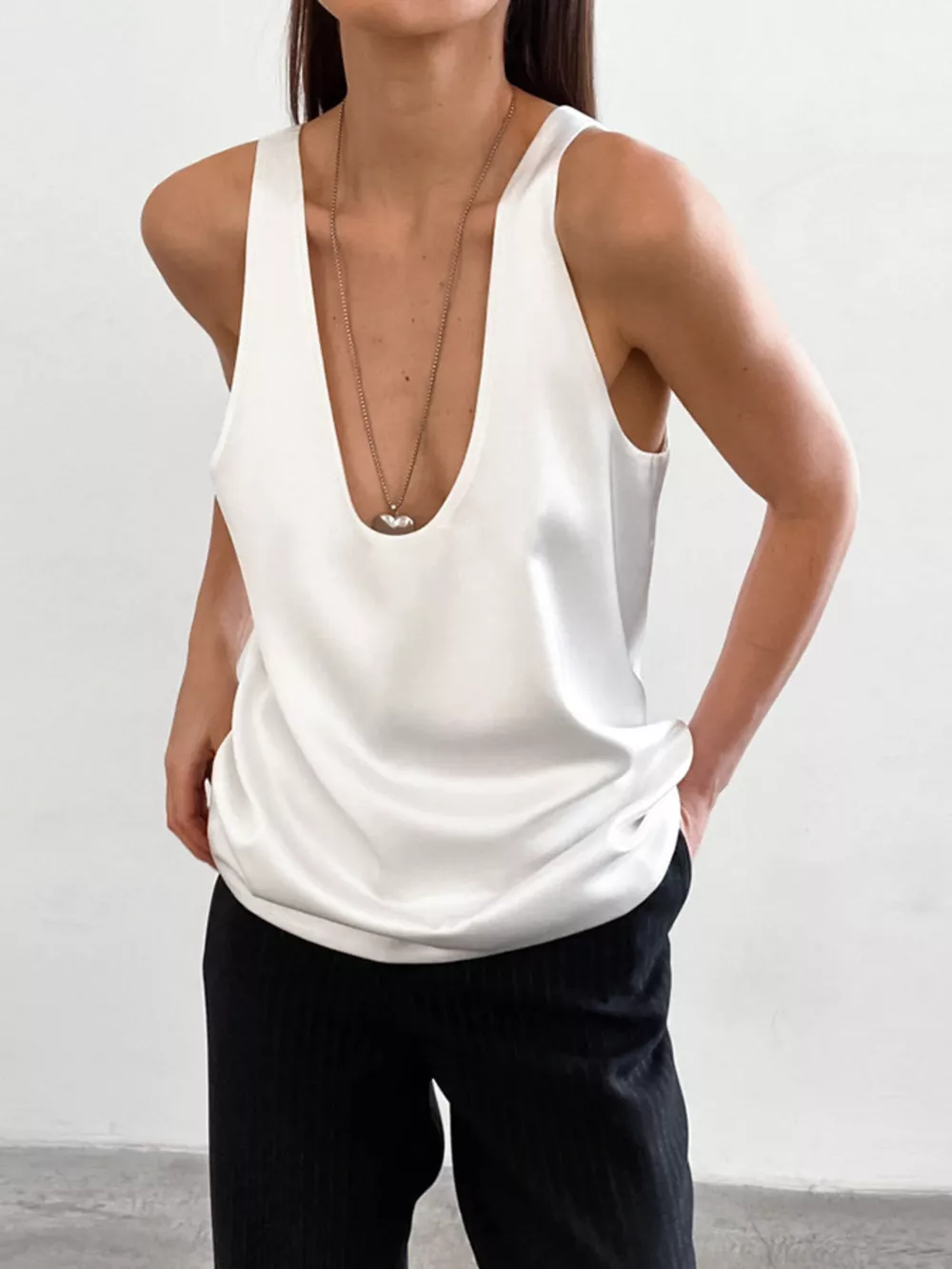 Satin Deep V-Neck Tank
