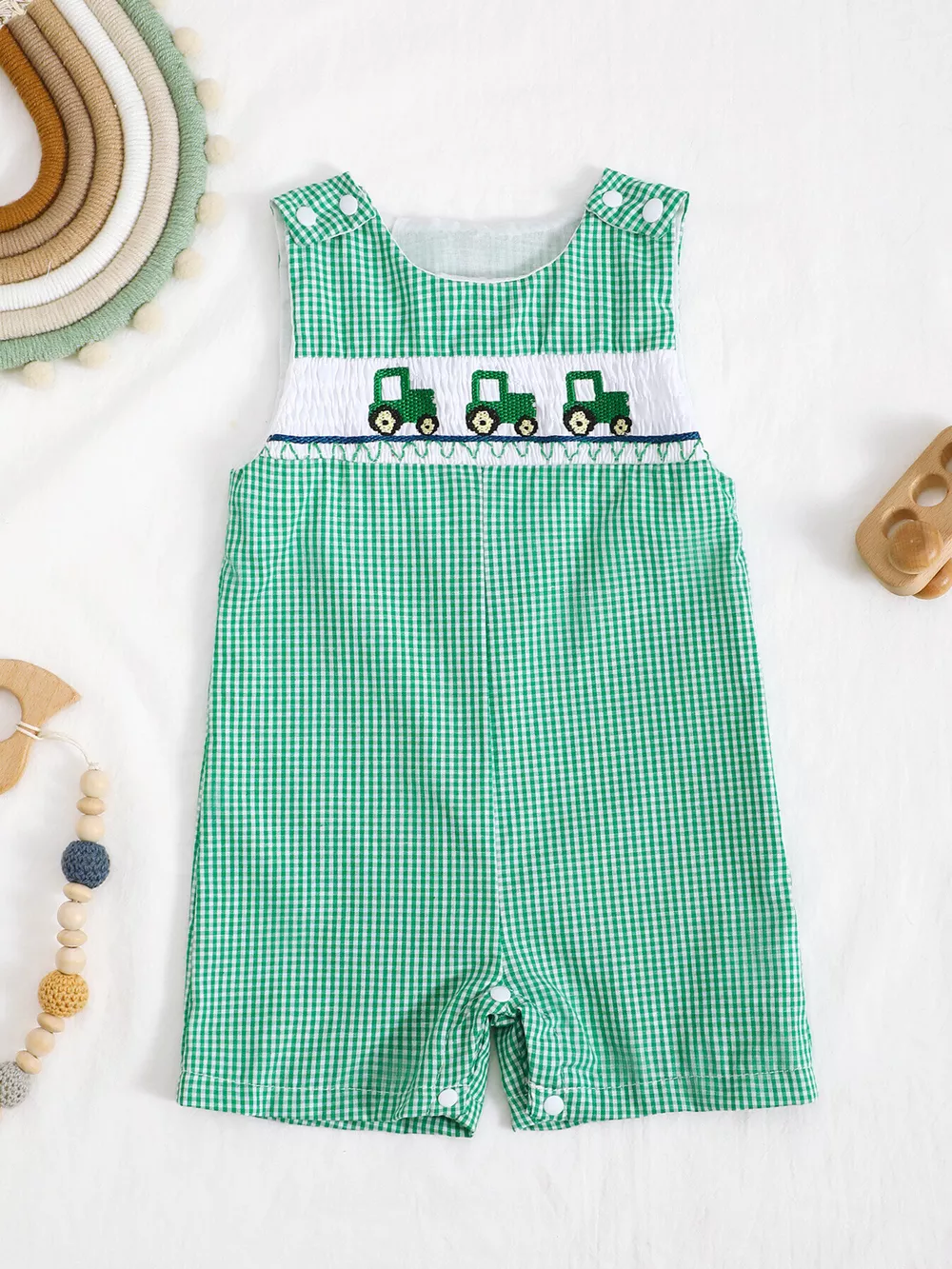 Children's Embroidered Plaid One-Piece Romper, image 3
