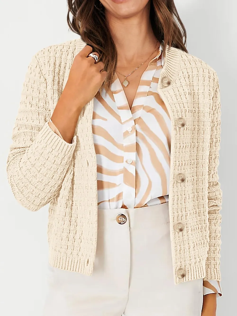 Textured Knit Button-Front Cardigan