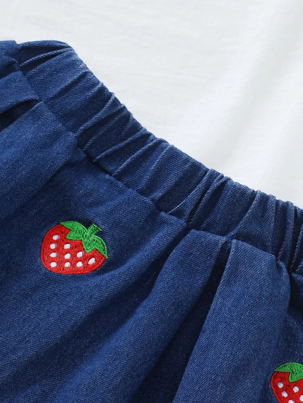 Children's Strawberry Embroidered Polo & Denim Skirt Set, image 6