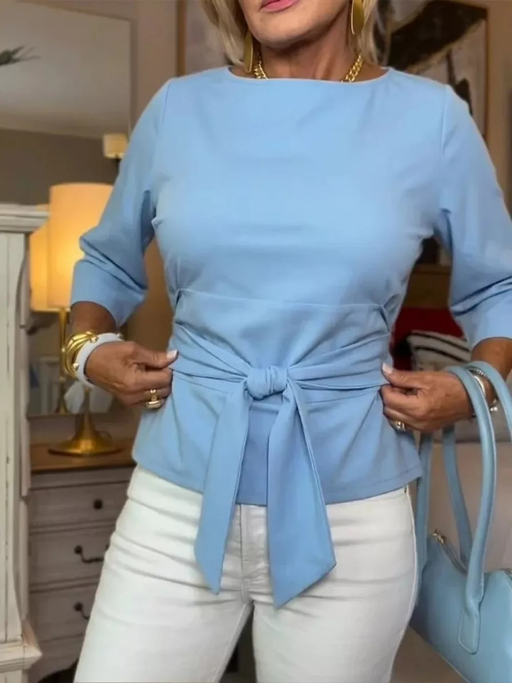 Full Size Tied 3/4 Sleeve Top Plus Size, image 4