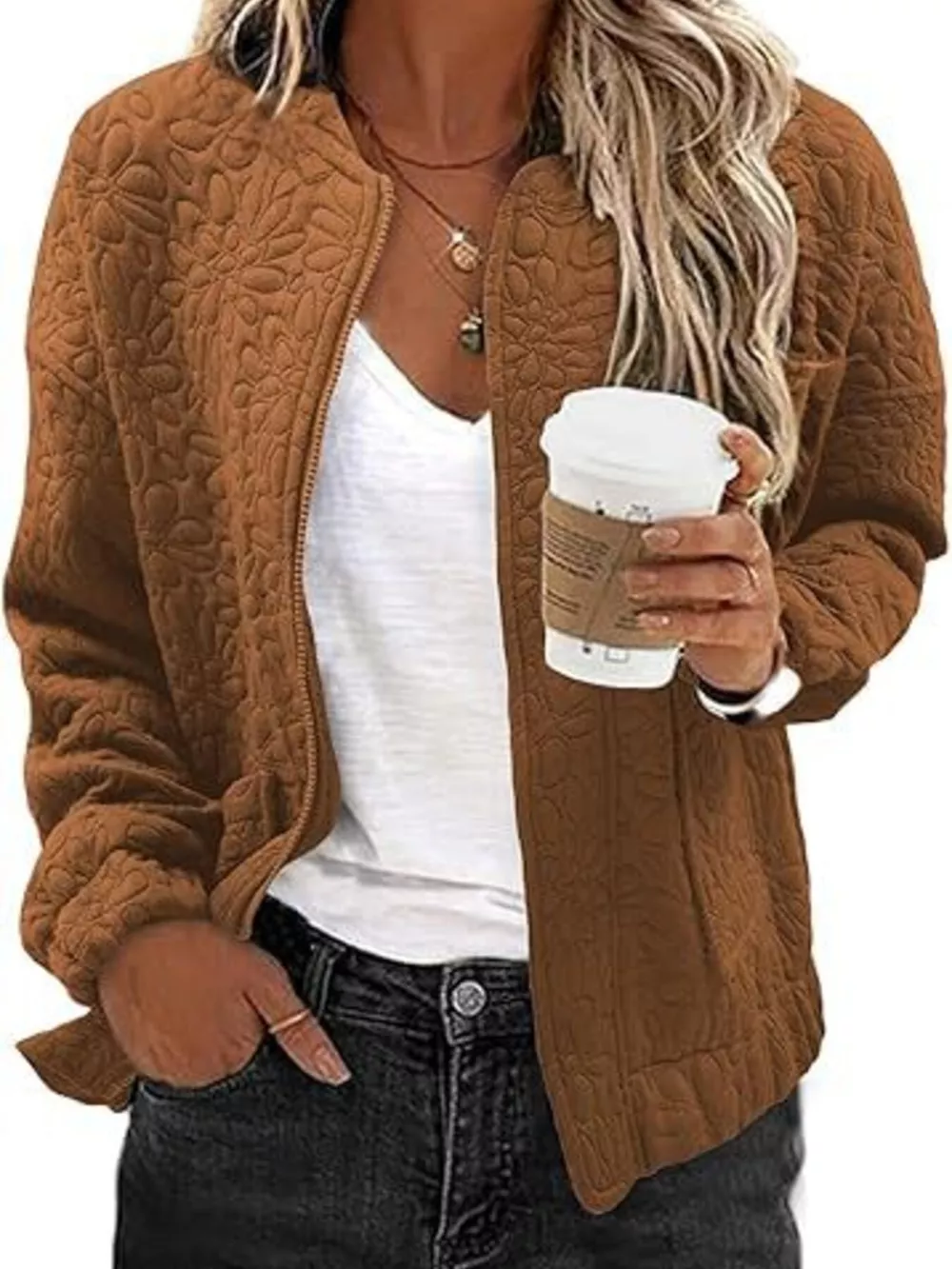 Floral Quilted Zip Up Jacket, image 7