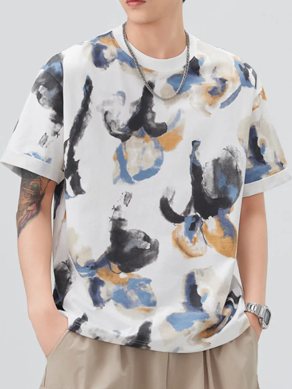 Men's Plus Size Contrast Round Neck Short Sleeve T-Shirt, image 4