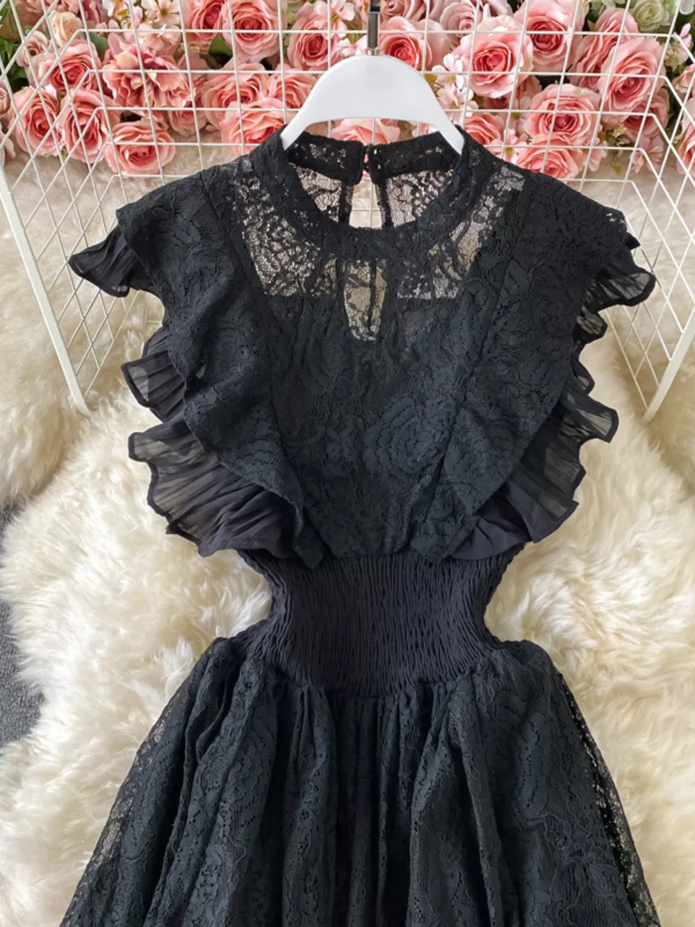 Ruffled Mock Neck Lace Maxi Dress, image 9