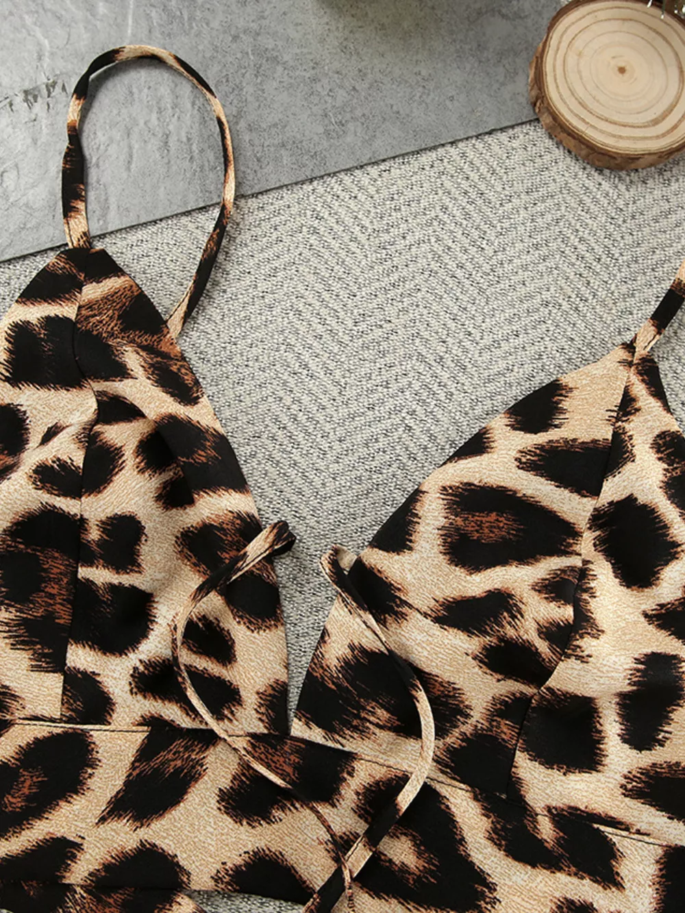 Leopard Cami & Cardigan and Shorts Three-Piece Lounge Set, image 13