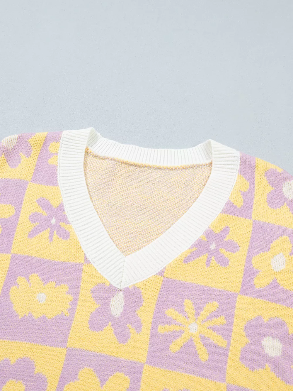 Plus Size Multicolour V Neck Plaid Floral Long Sleeve Sweater, image 5