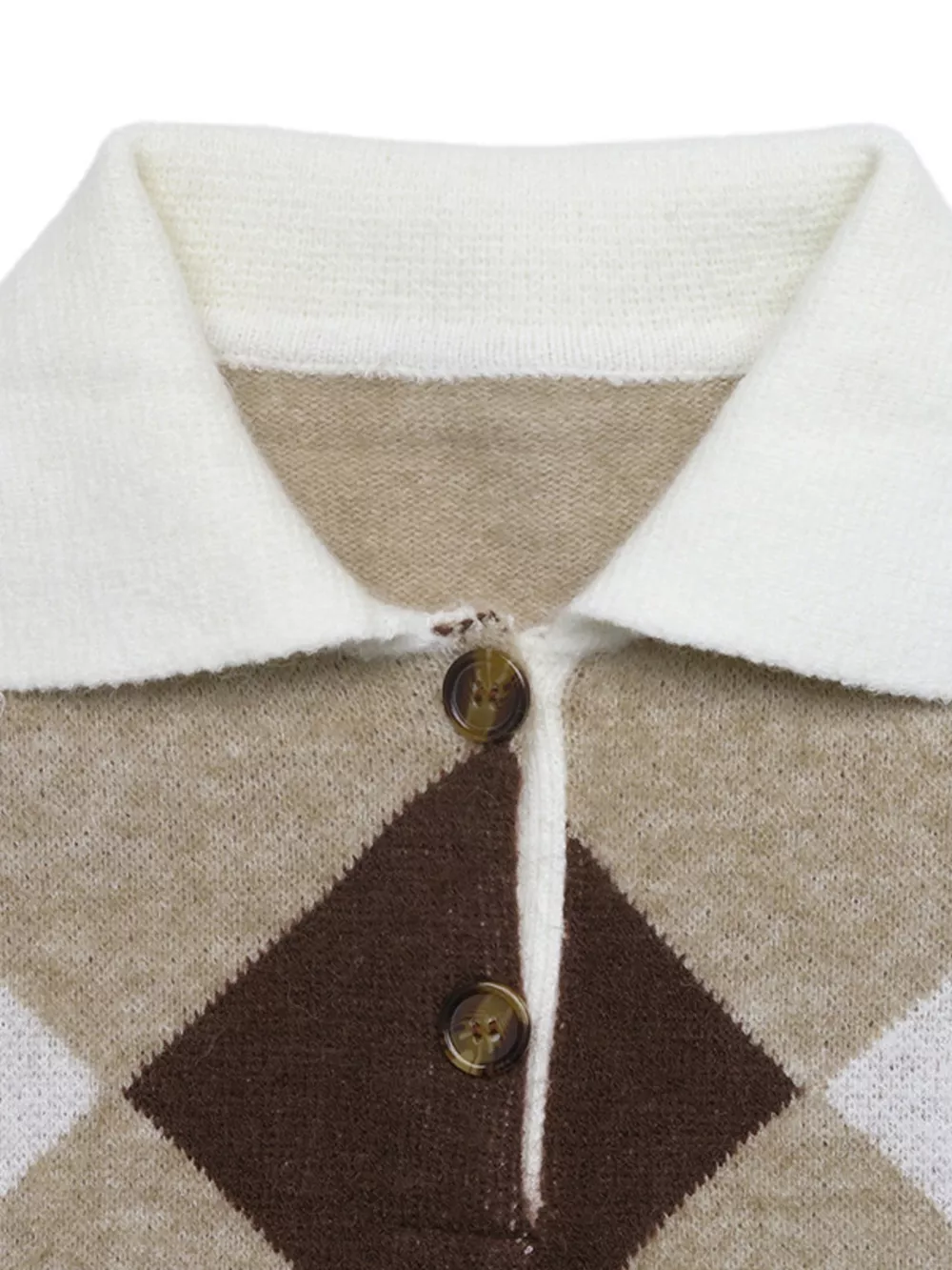 Argyle Patterned Polo Collar Sweater, image 7