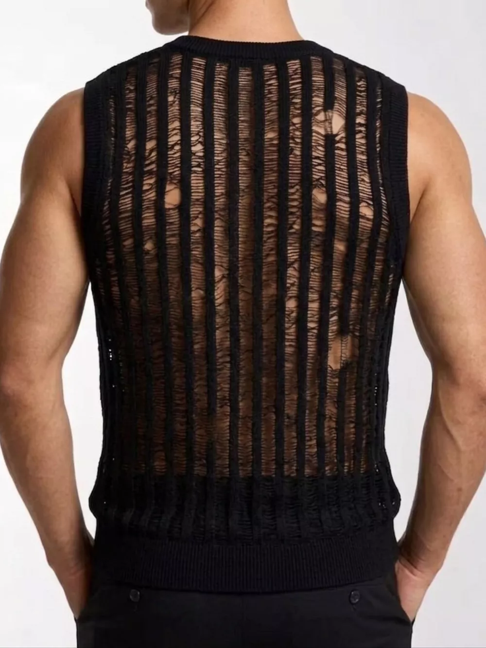 Men's Distressed Knit Sweater Vest, image 4