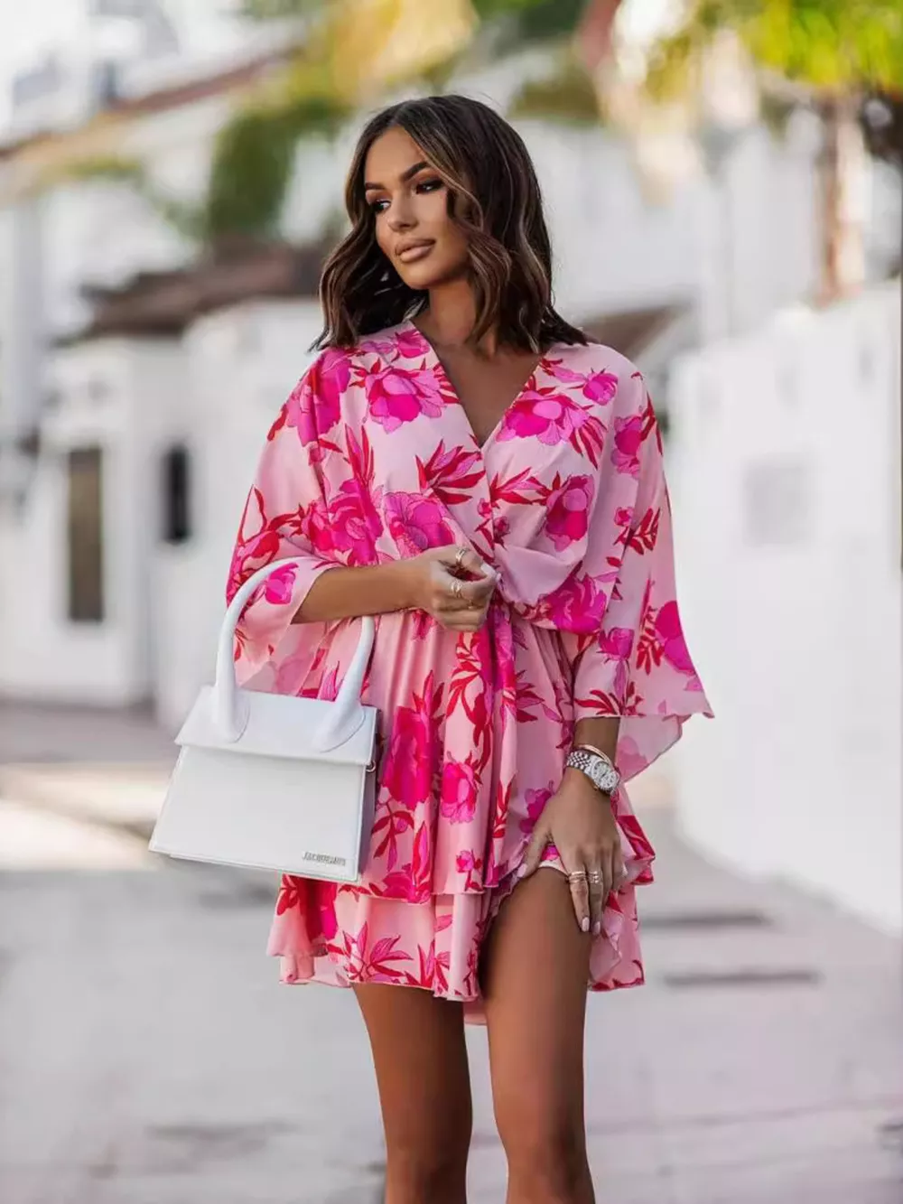 Layered Printed Surplice Mini Dress, image 5