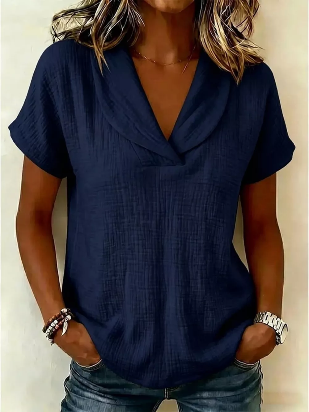 Full Size Textured Short Sleeve Blouse Plus Size, image 5