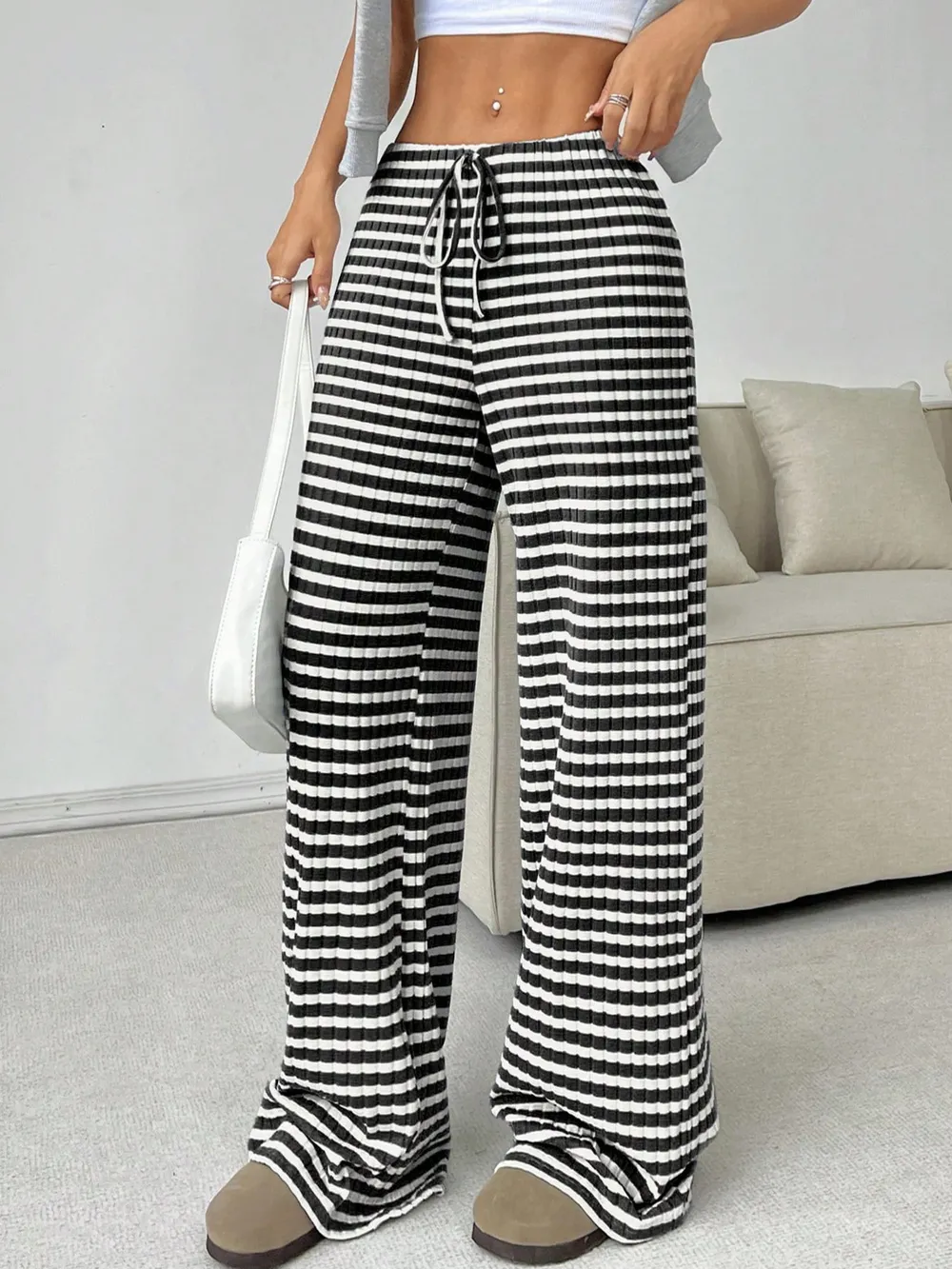 Striped Wide Leg Drawstring Pants, image 15