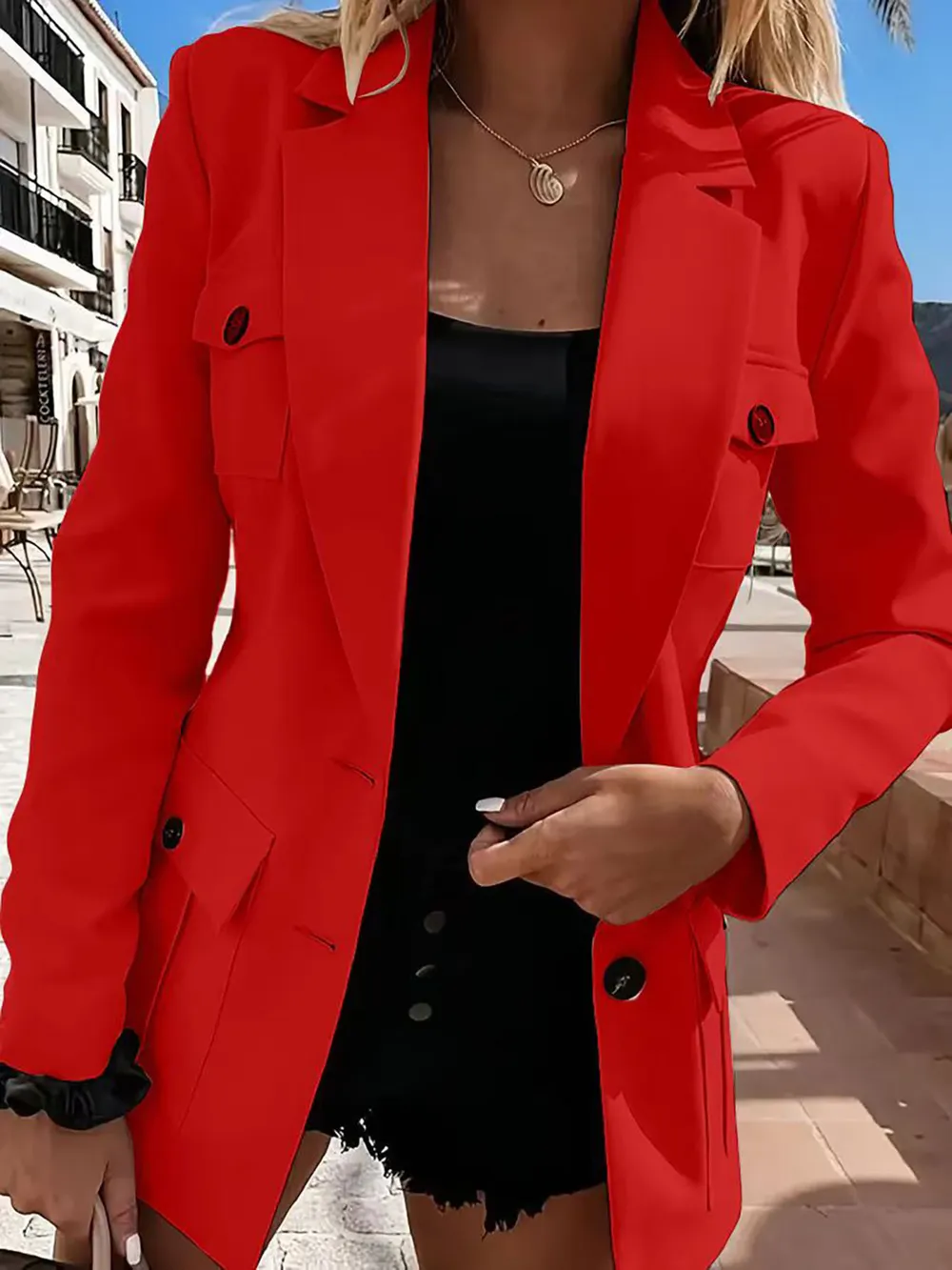 Lapel Collar Long Sleeve Blazer, image 3
