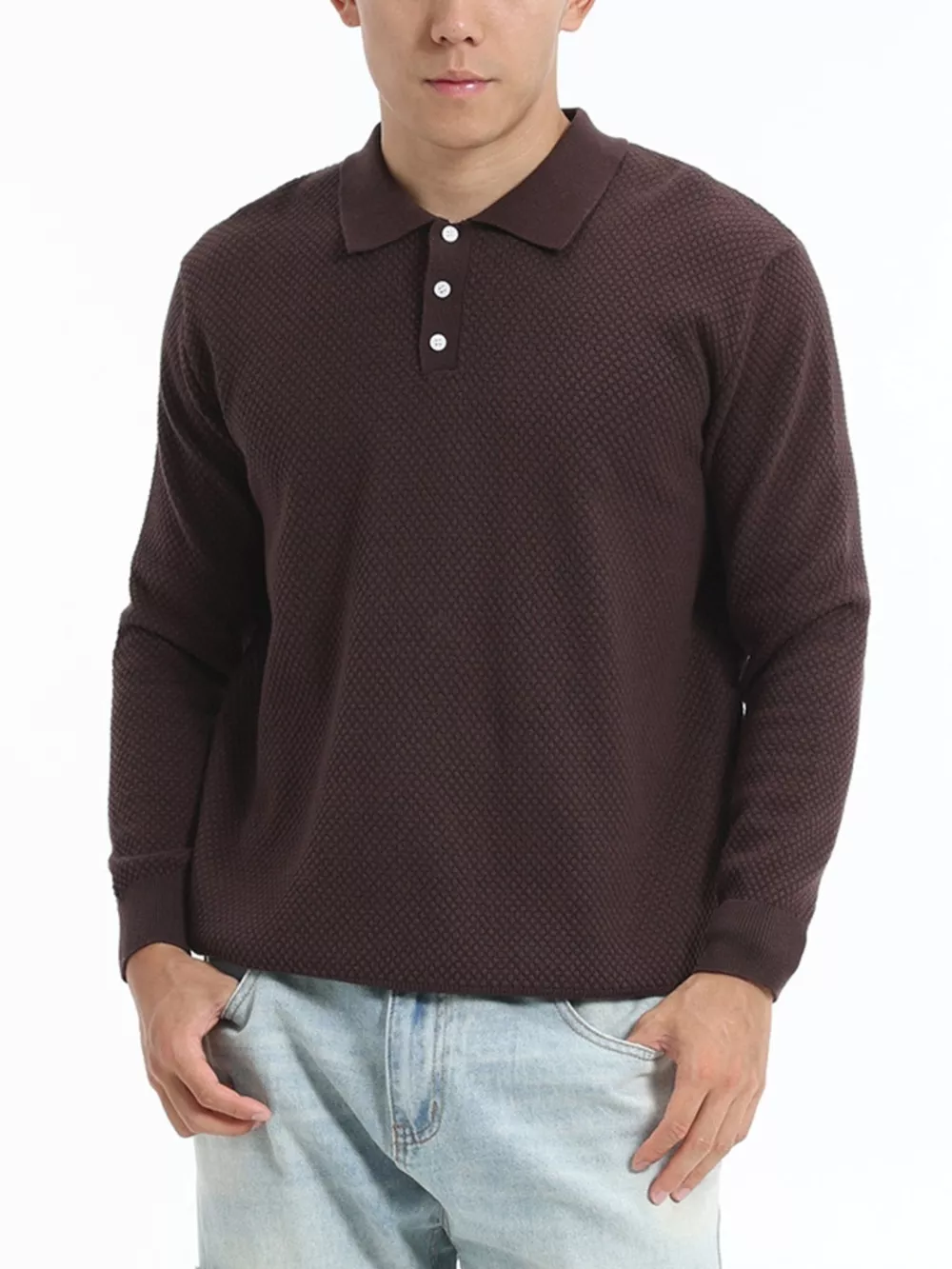 Men's Plus Size Textured Knit Polo Collar Sweater, image 3