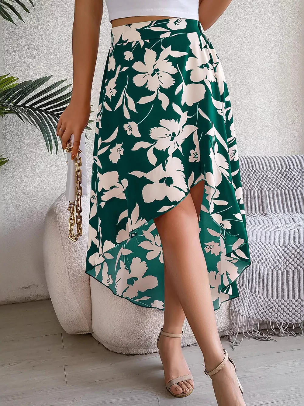 Floral Print Ruffle Hem Asymmetrical Skirt, image 6