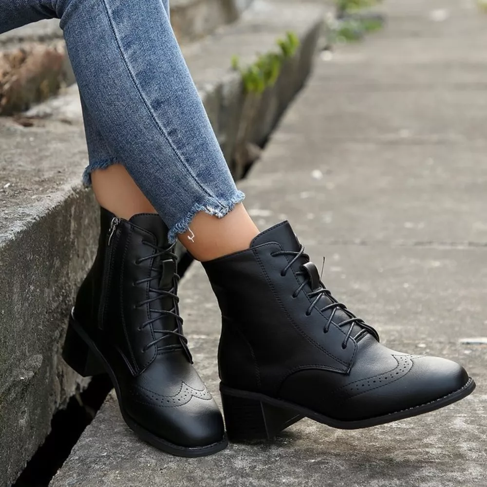 Lace-Up Ankle Boots with Zipper, image 7