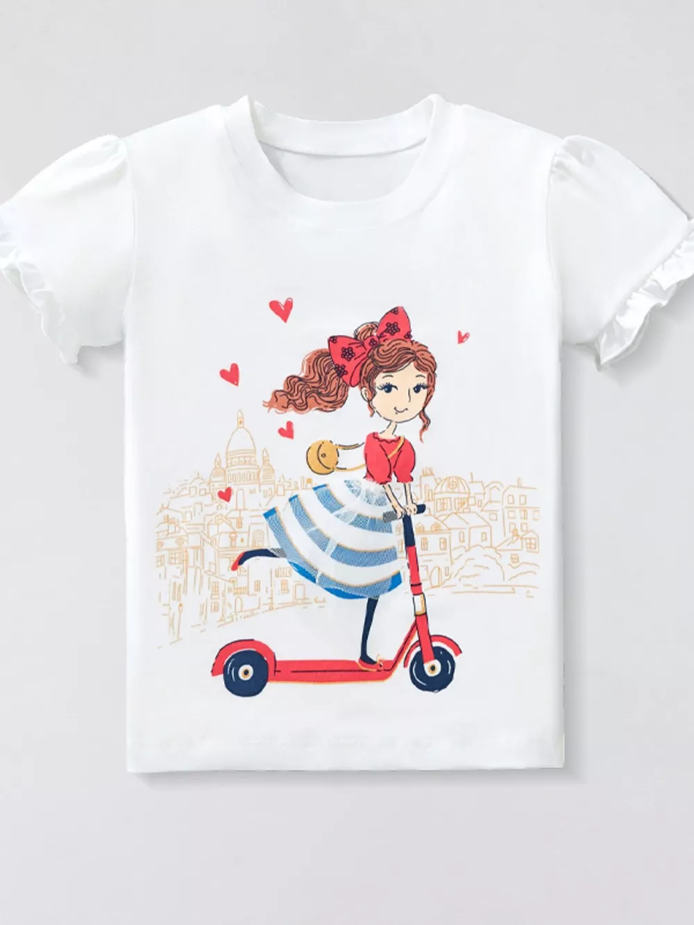 Children's Girl Scooter Graphic Ruffle Sleeve T-Shirt
