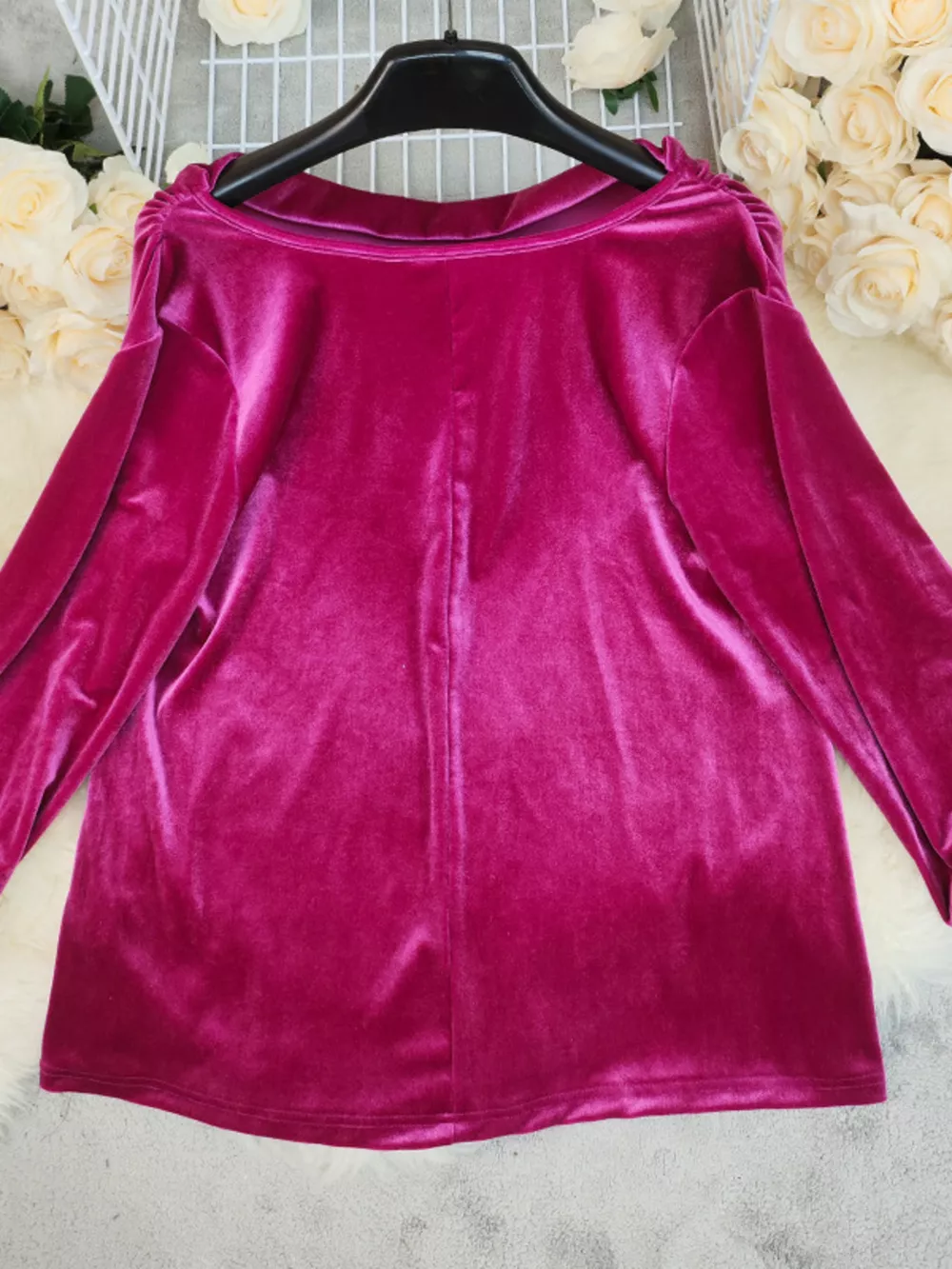 Cowl Neck Long Sleeve Velvet Blouse, image 3