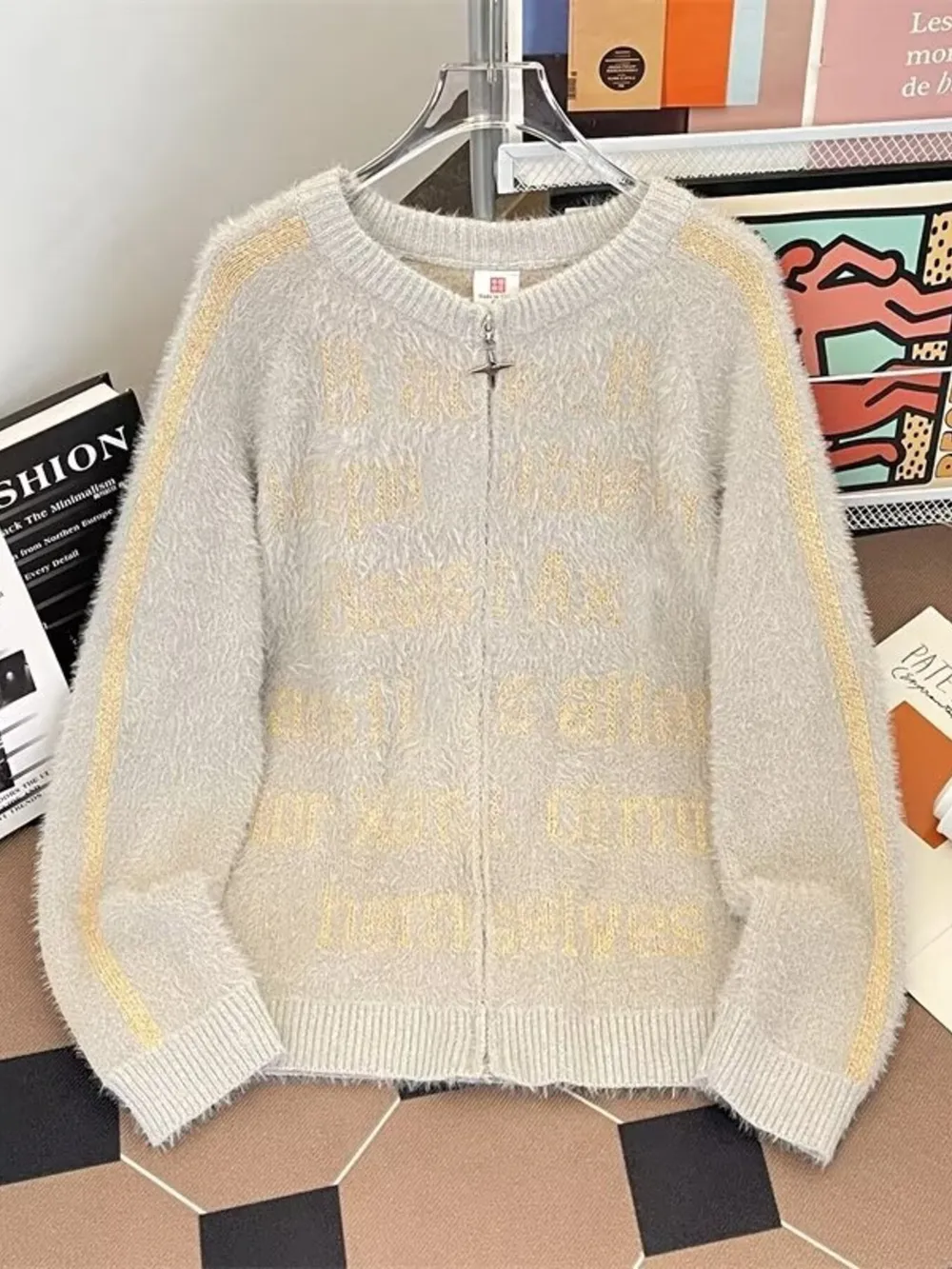 Men's Letter Zip Up Long Sleeve Cardigan, image 3