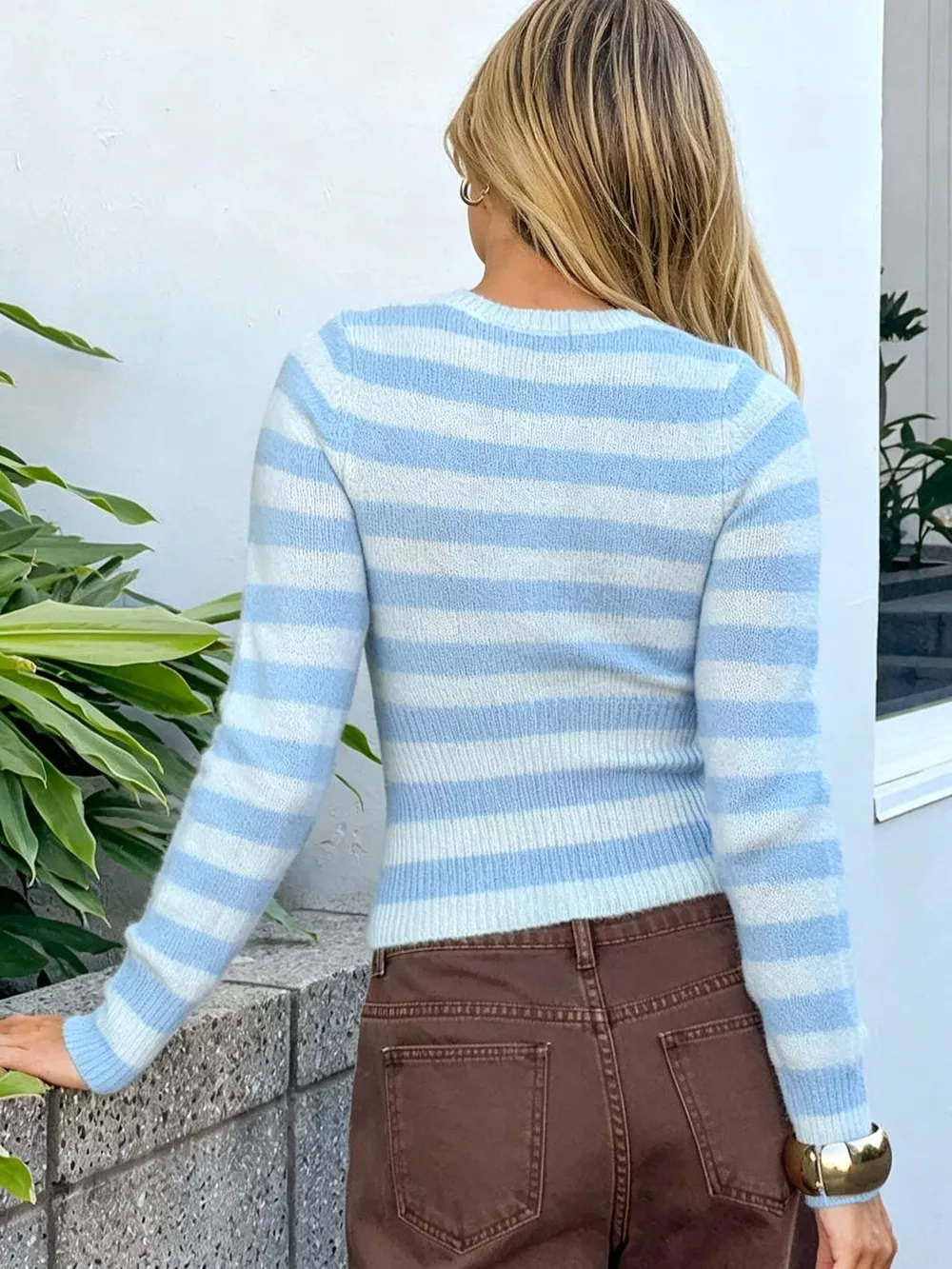 Striped Zip-Up Knit Cardigan, image 5