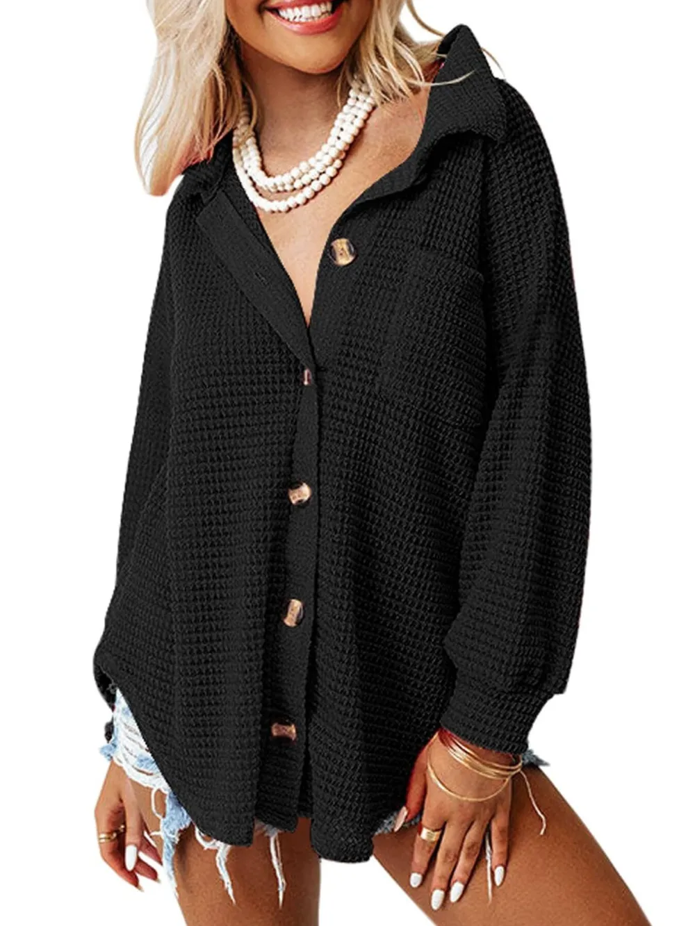 Waffle Knit Button-Down Shirt, image 17