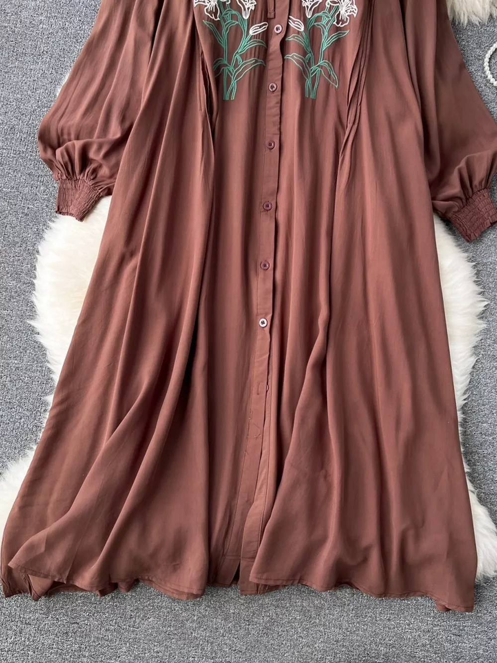 Floral Button Front Long Sleeve Dress, image 13