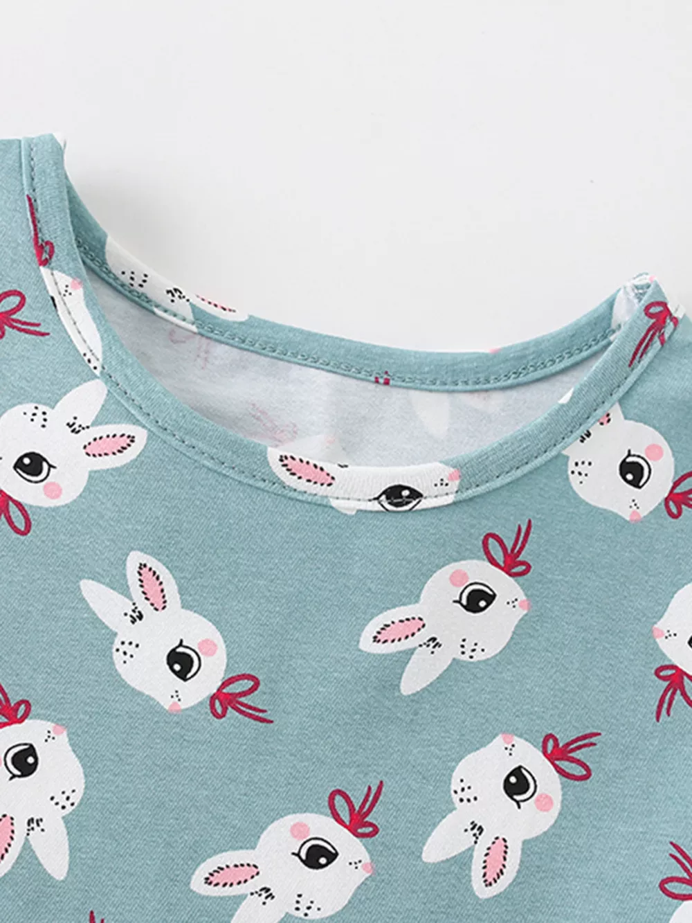 Children's Cute Bunny Print Tiered Ruffle Dress, image 3
