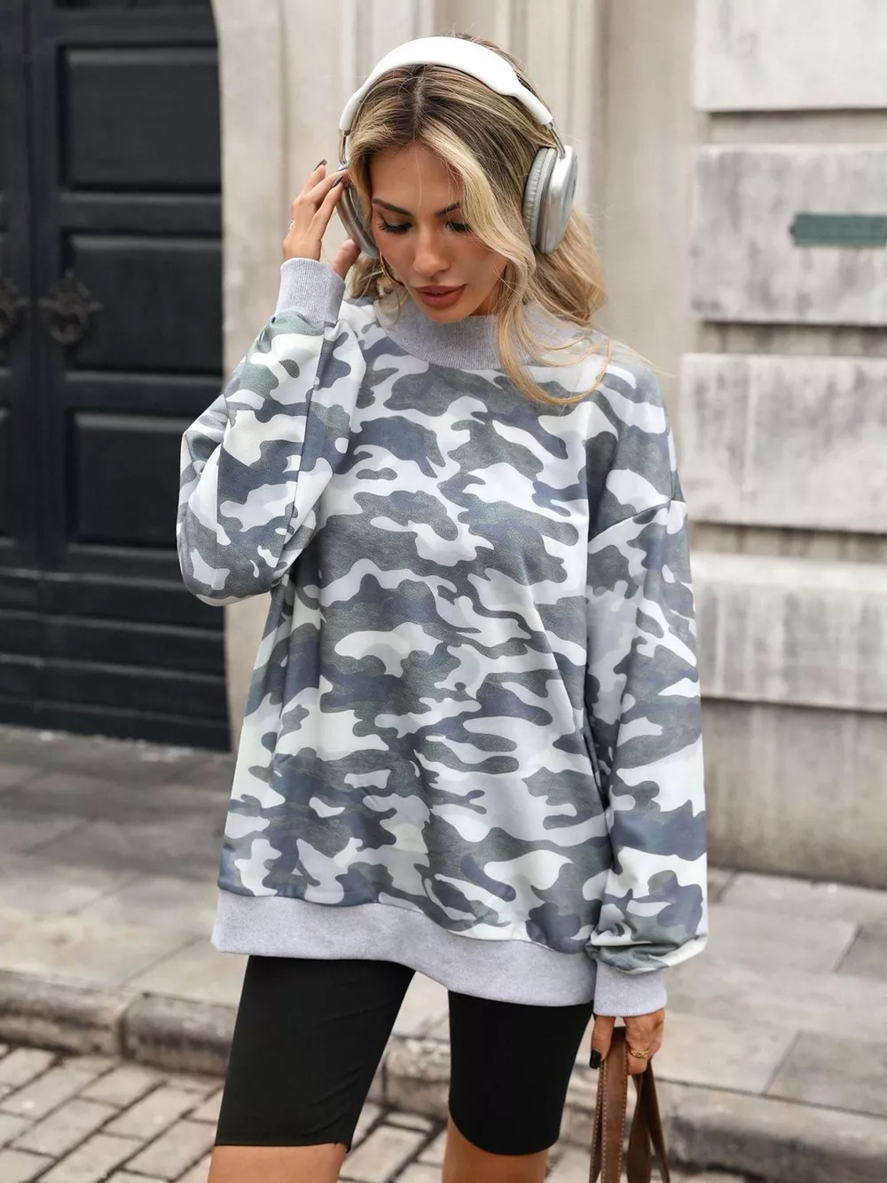 Camouflage Print Mock Neck Sweatshirt, image 12