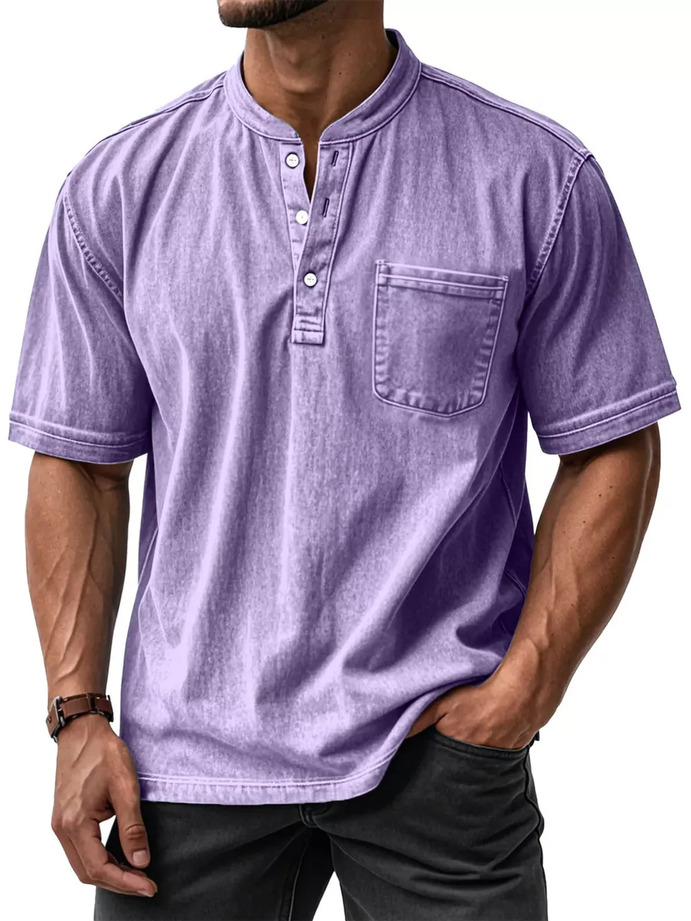 Men's Full Size Button Detail Short Sleeve Top Plus Size, image 7