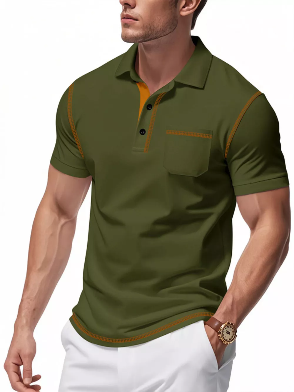 Men's Full Size Button Detail Short Sleeve Polo Plus Size, image 4