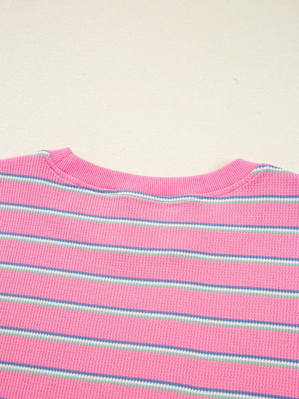 Stripe Textured Knit Round Neck Puff Sleeve Top, image 6