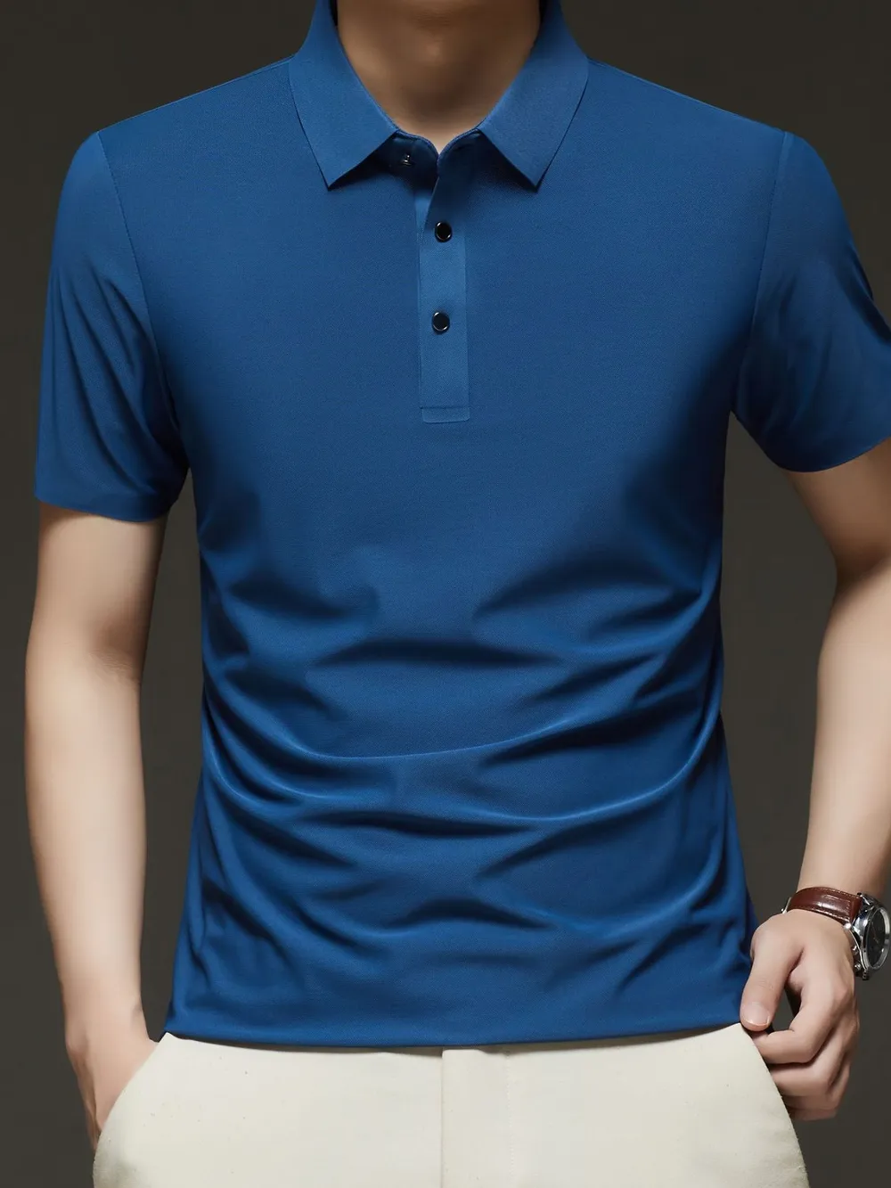 Men's Plus Size Button Detail Short Sleeve Polo, image 3