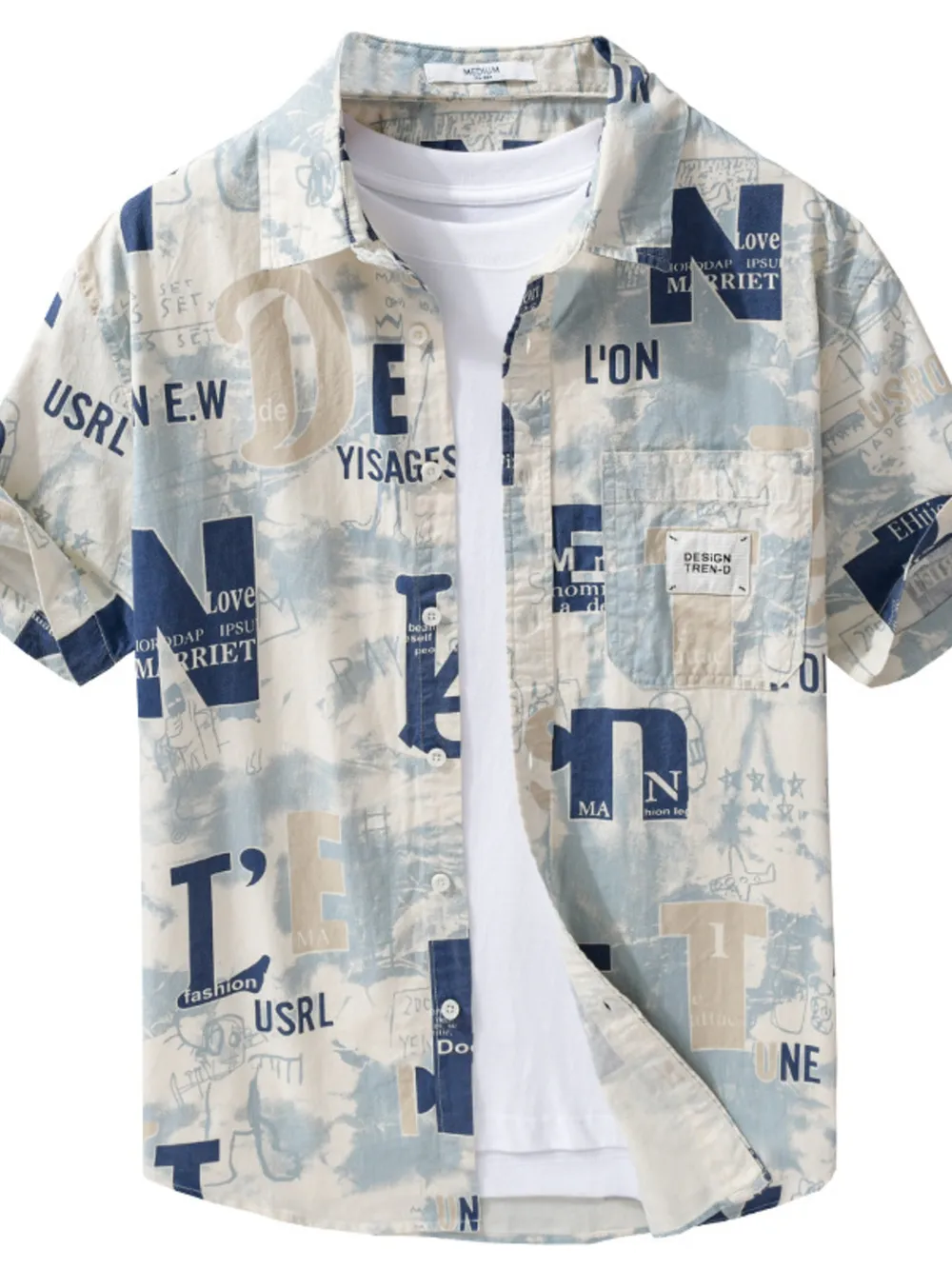Men's Plus Size Printed Button Up Short Sleeve Shirt, image 4