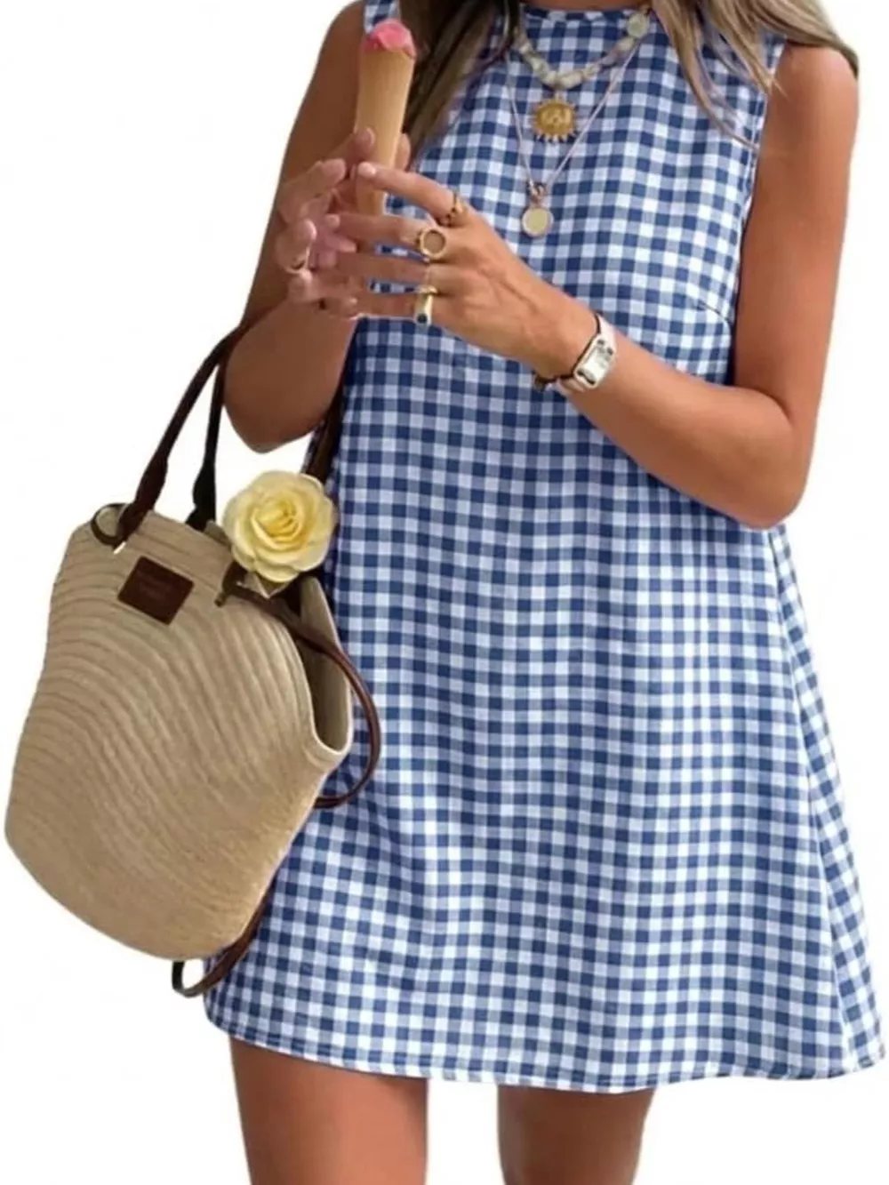 Gingham Sleeveless A-Line Mini Dress, image 7