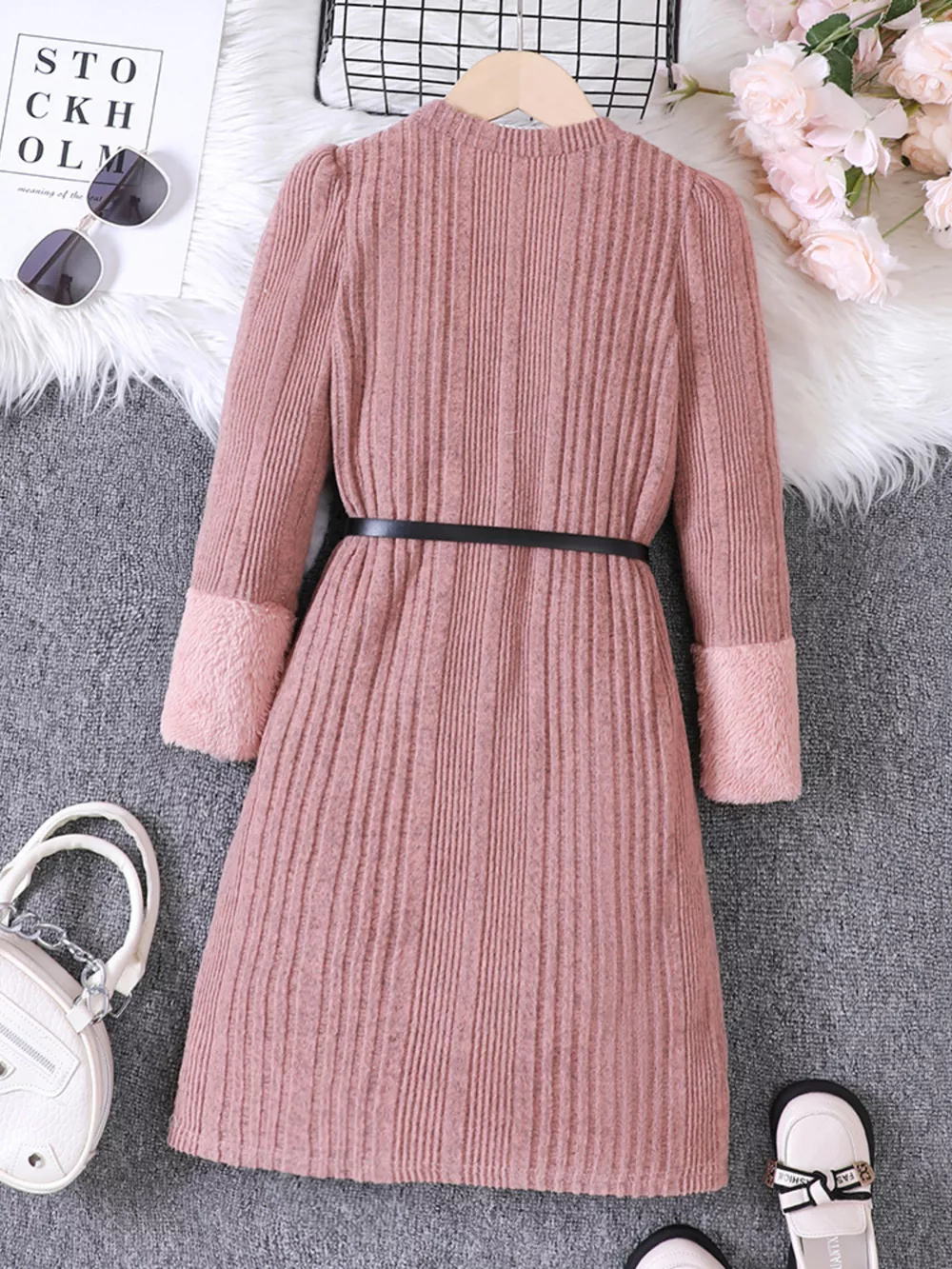 Children's Ribbed Knit Long Sleeve Dress, image 10