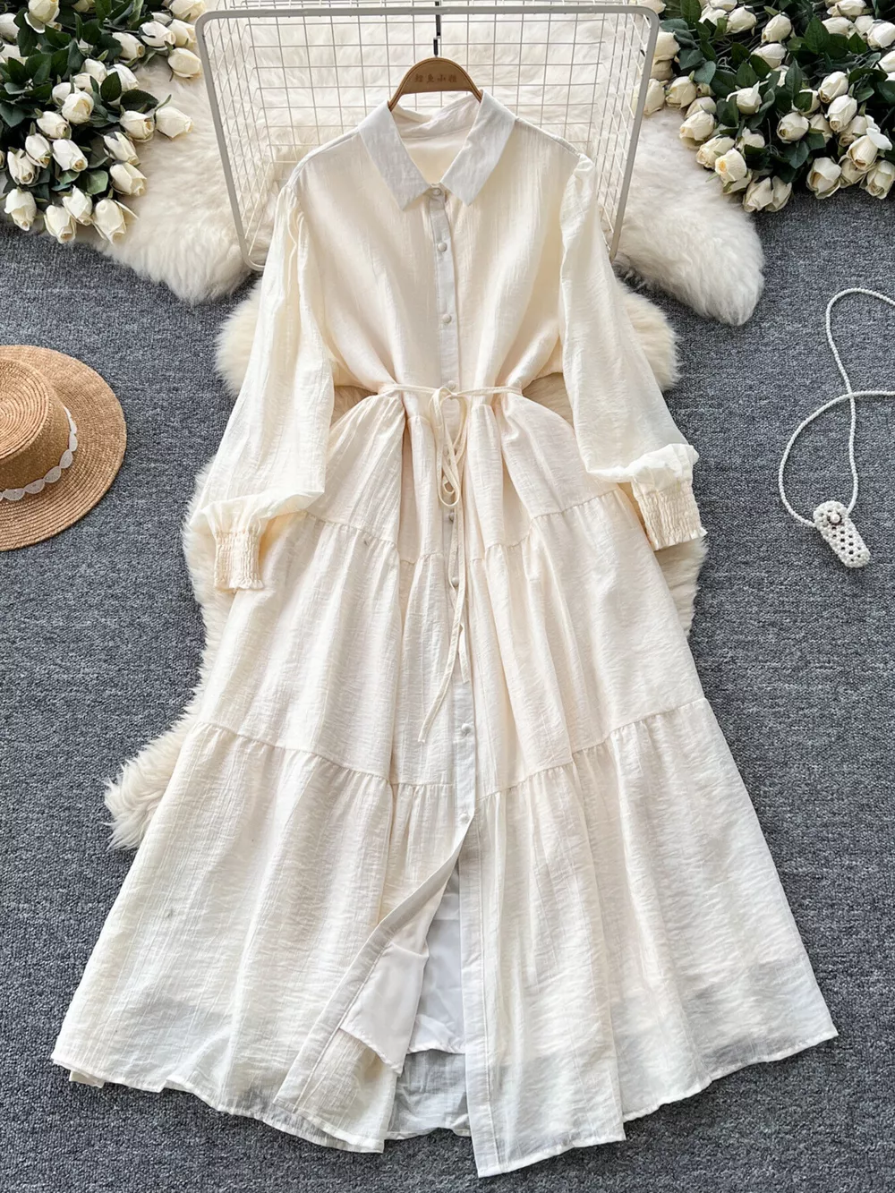 Button Down Tiered Long Sleeve Dress, image 20