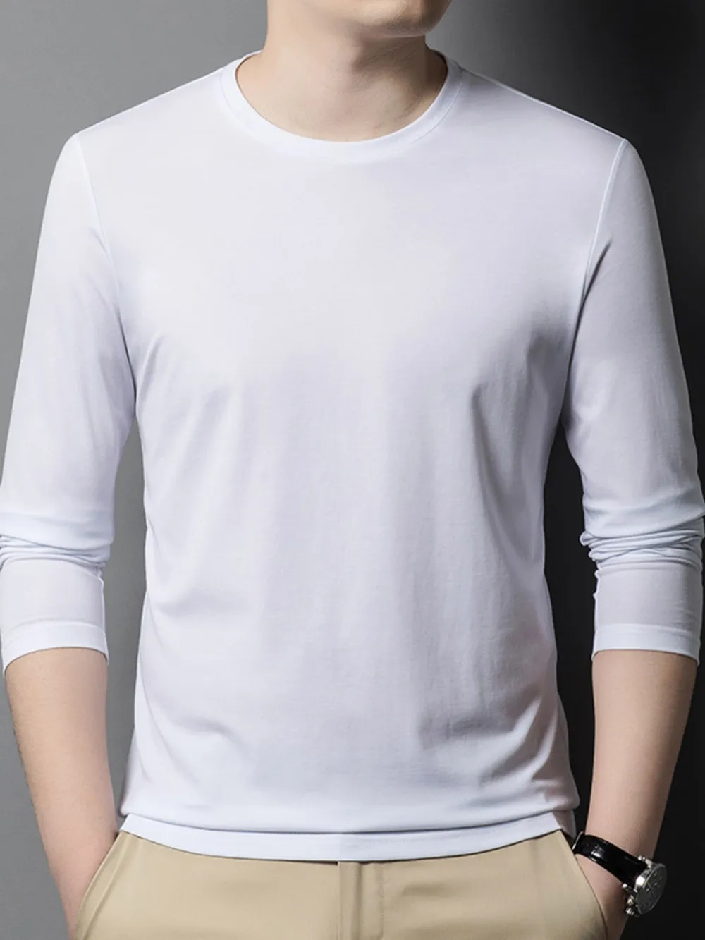 Men's Plus Size Round Neck Long Sleeve T-Shirt, image 3