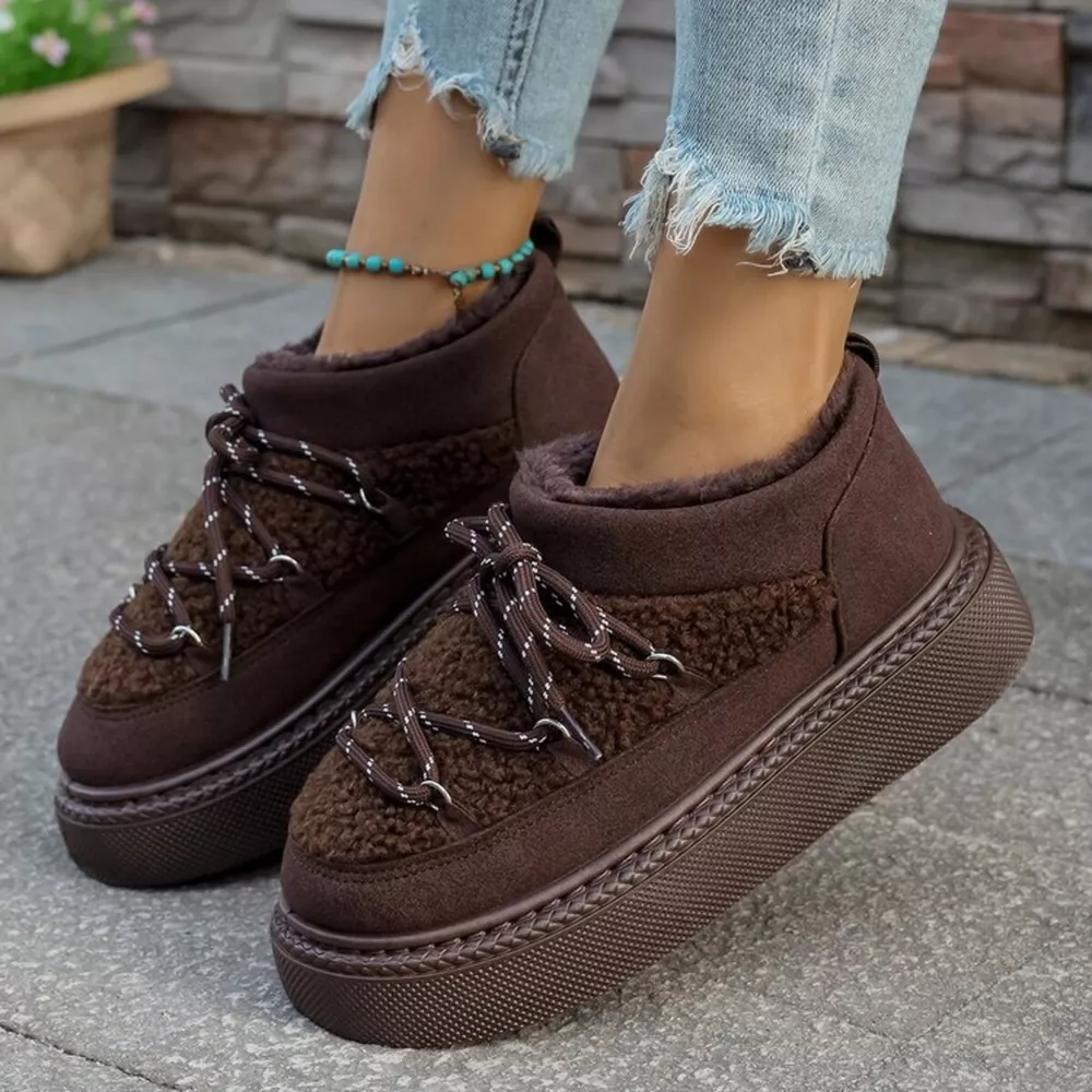 Cozy Plush Lined Lace-Up Platform Winter Boots, image 12