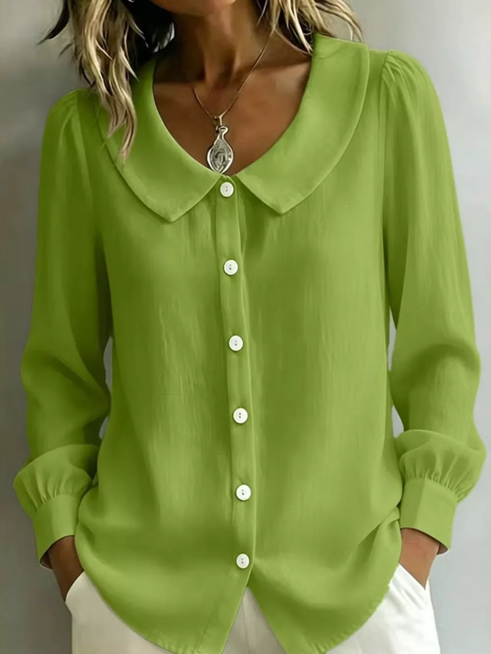 Full Size Peter Pan Collar Button-Down Shirt Plus Size, image 12