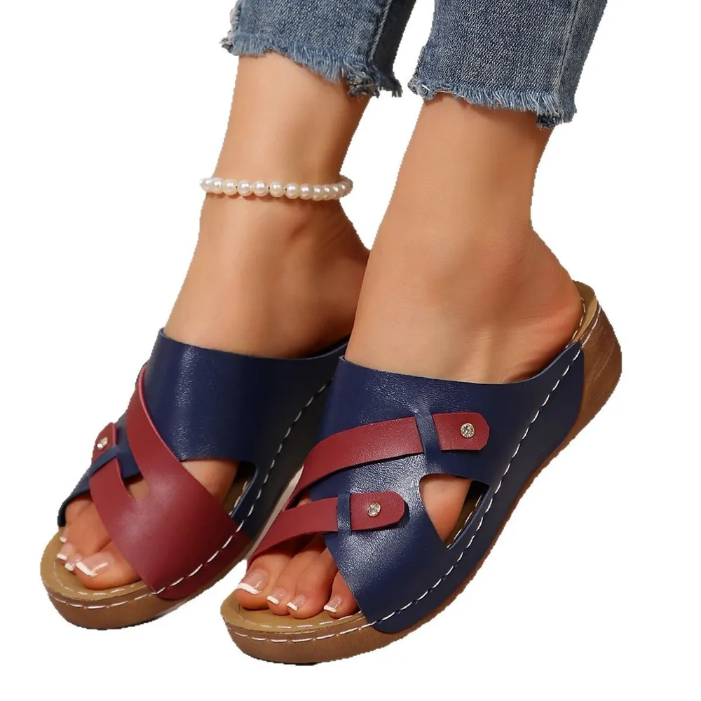 Cutout Contrast Wedge Sandals, image 7