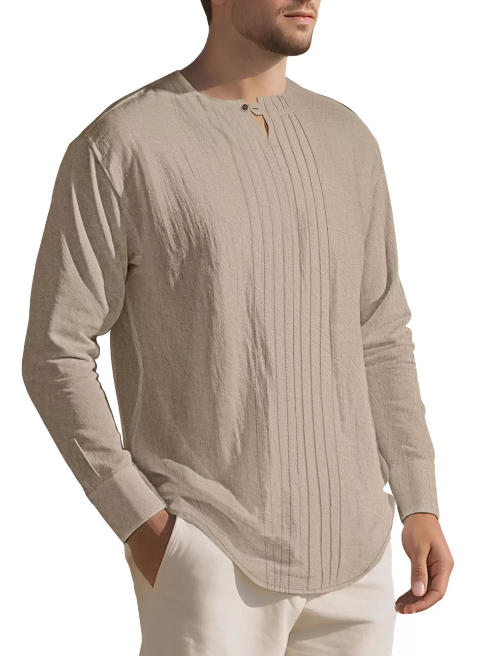 Men's Full Size Casual Pleated Long Sleeve Blouse Plus Size, image 5