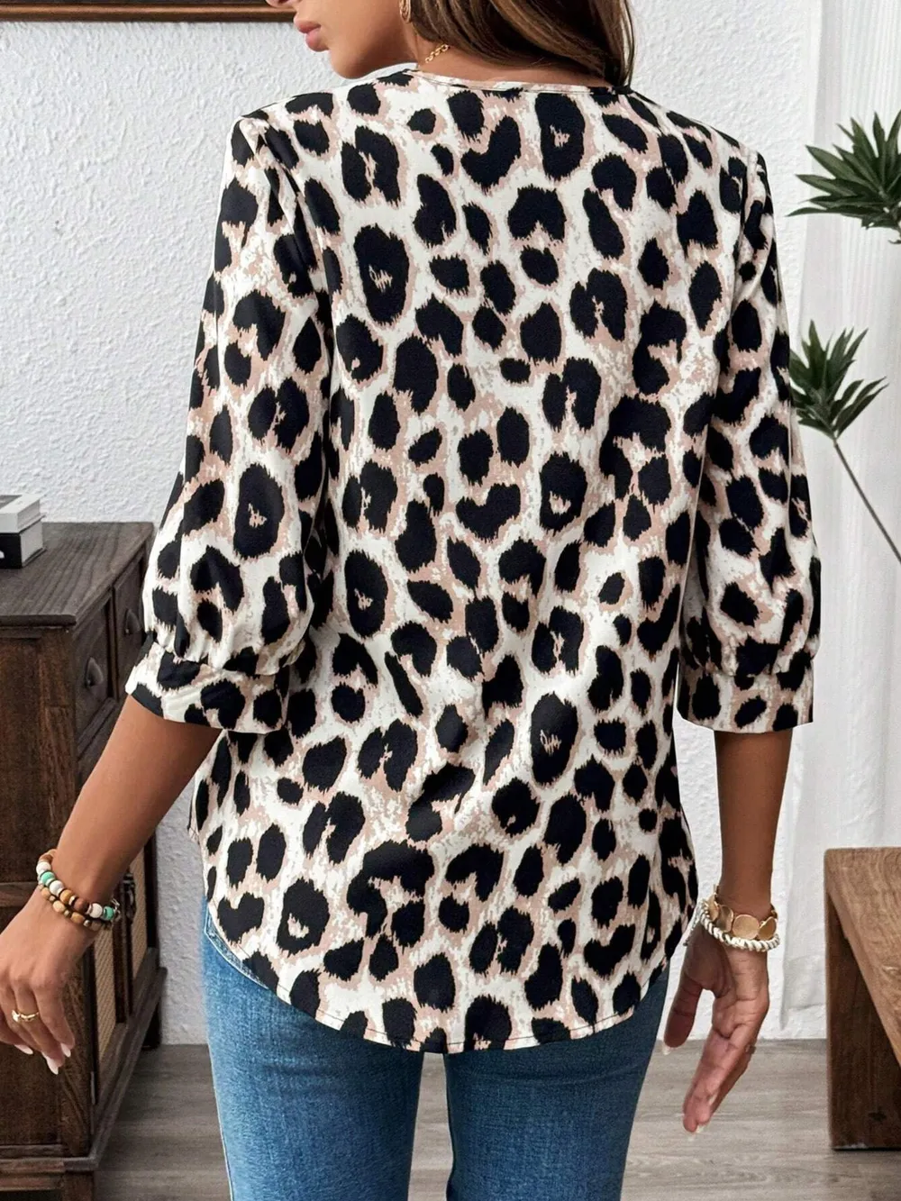 Leopard Print 3/4 Sleeve Blouse, image 2